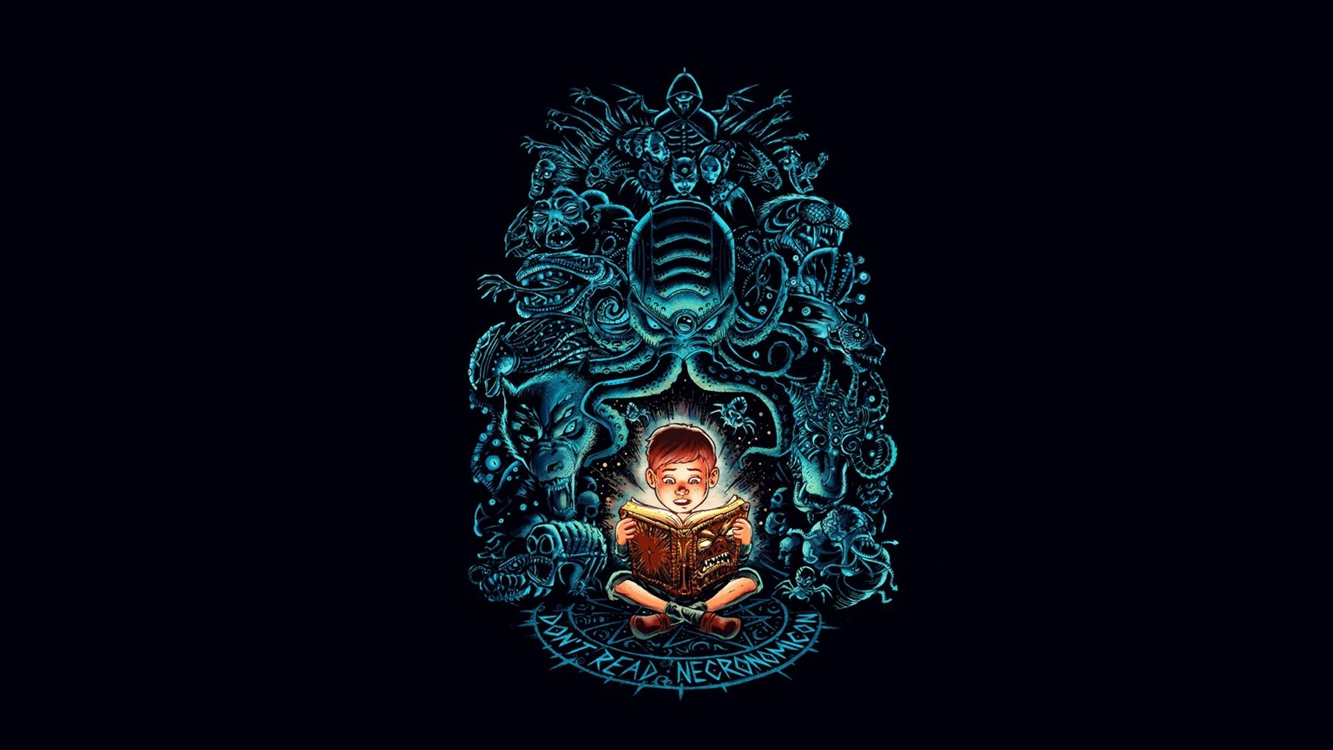 Necronomicon Reading Horror Minimalism Cthulu Books 1920x1080