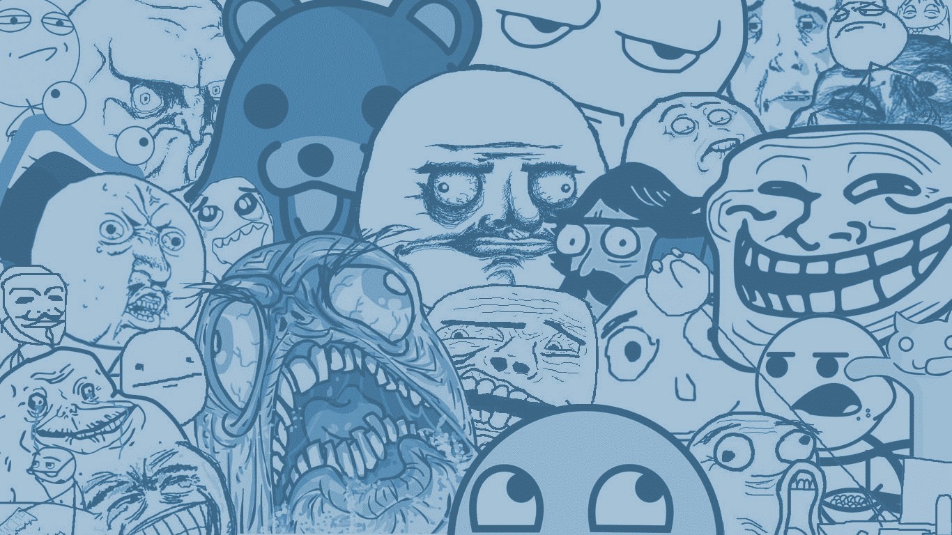 Memes Troll Face Pedobear Face Light Blue Blue 1366x768