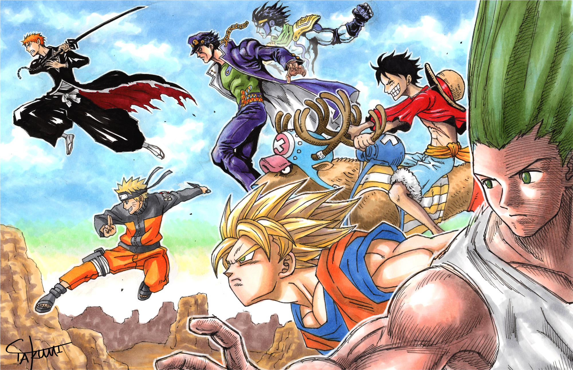 Crossover Hunter X Hunter Bleach Dragon Ball Z One Piece Jojos Bizarre Adventure Naruto Naruto Uzuma Wallpaper Resolution 00x1294 Id Wallha Com