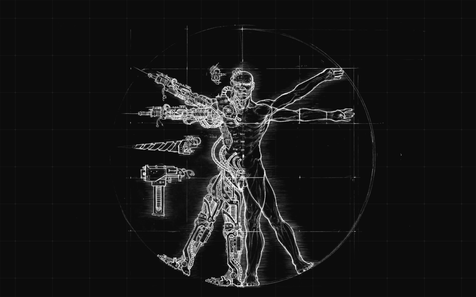 Diagrams Vitruvian Man Tools Artwork Cyborg Warhammer 40 000 1920x1200