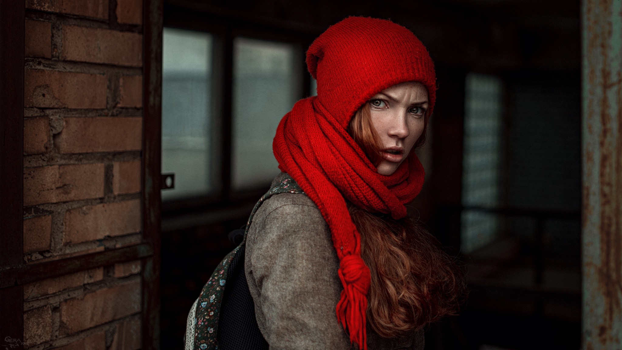 Women Redhead Woolly Hat Scarf Oksana Butovskaya 2048x1152