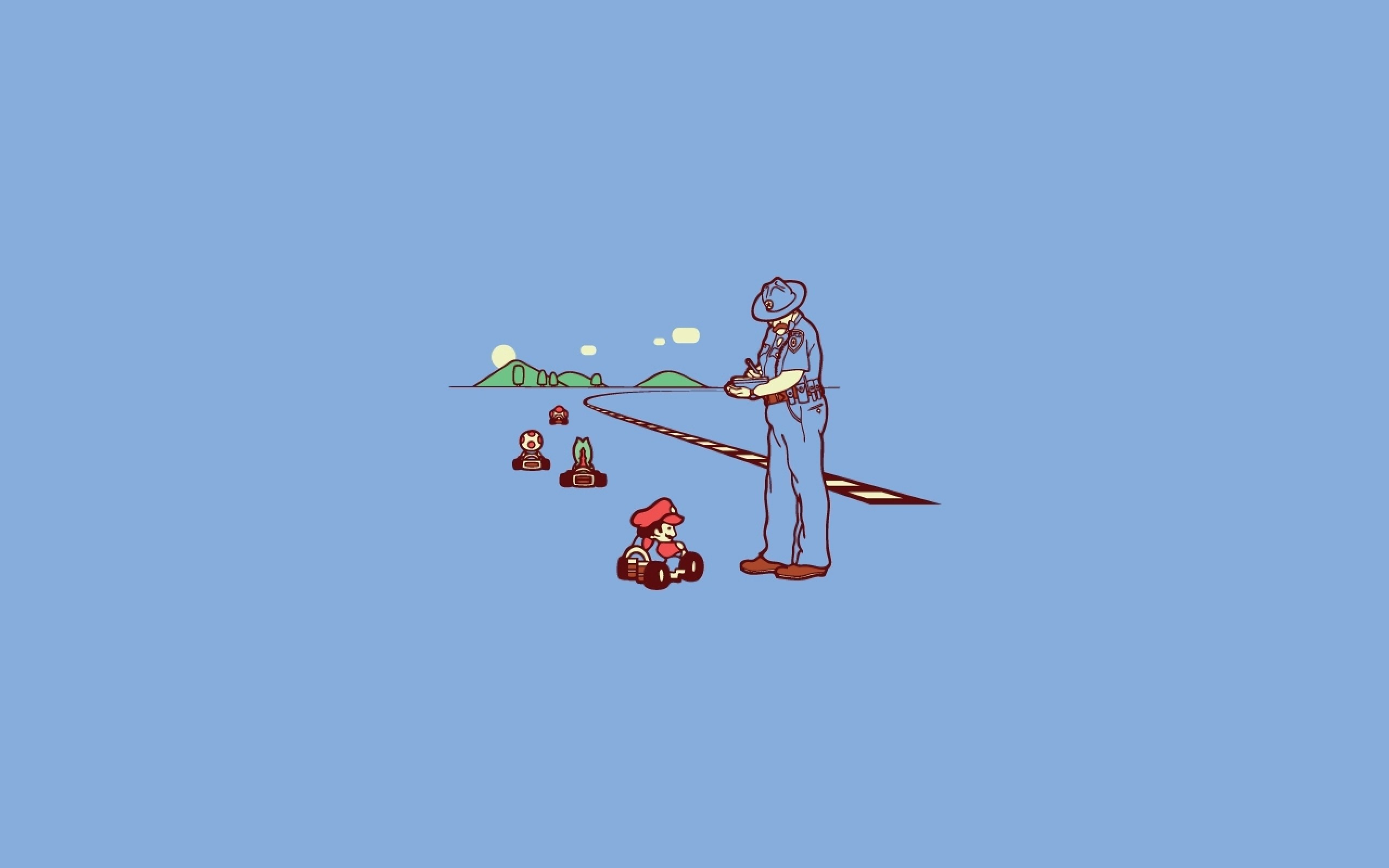 Super Mario Kart Minimalism Artwork Video Games Video Game Art Simple Background Blue Background 2560x1600