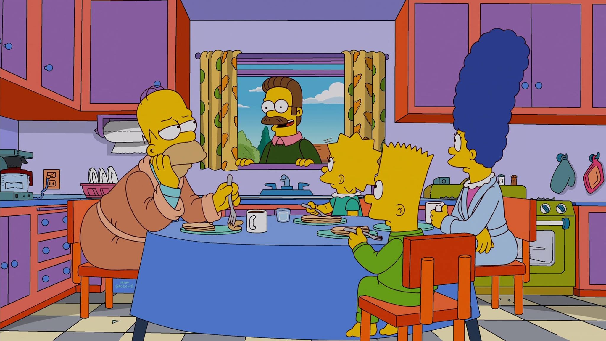 The Simpsons Homer Simpson Bart Simpson Lisa Simpson Marge Simpson Ned Flanders 2048x1152
