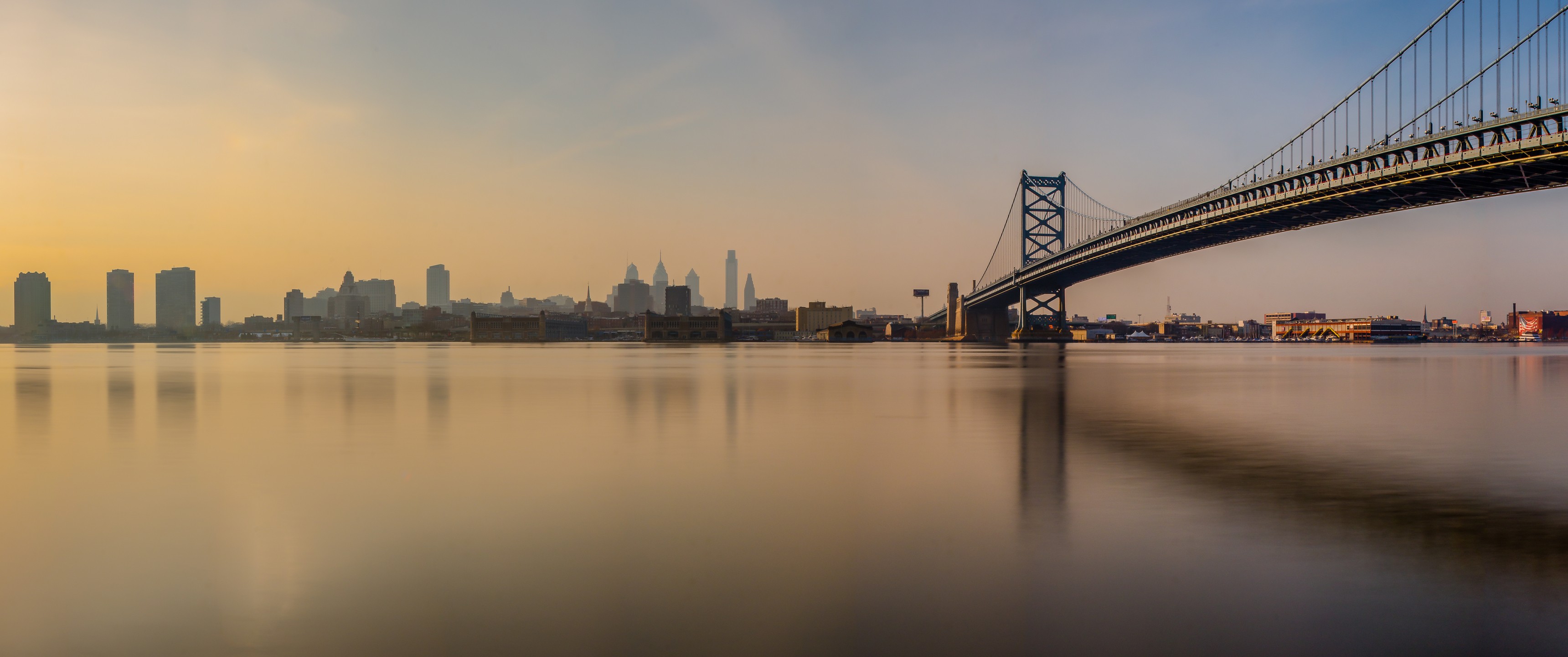 City Bridge Morning Reflection Philadelphia 3440x1440