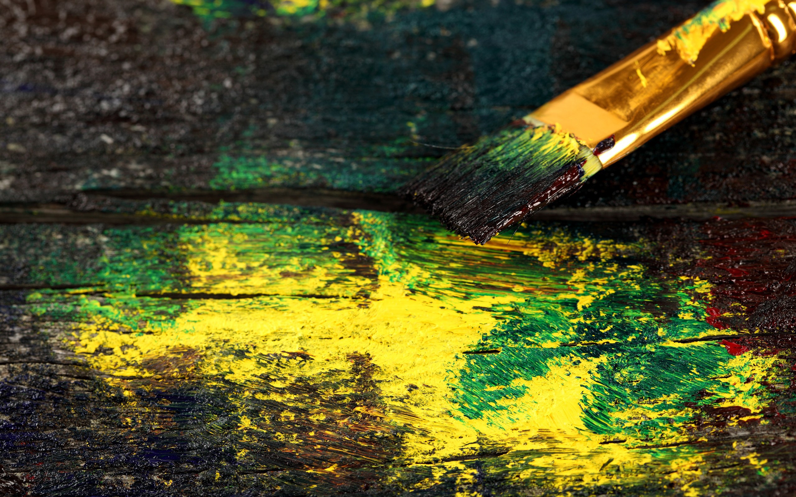 Wood Paintbrushes Macro Yellow Green 2560x1600