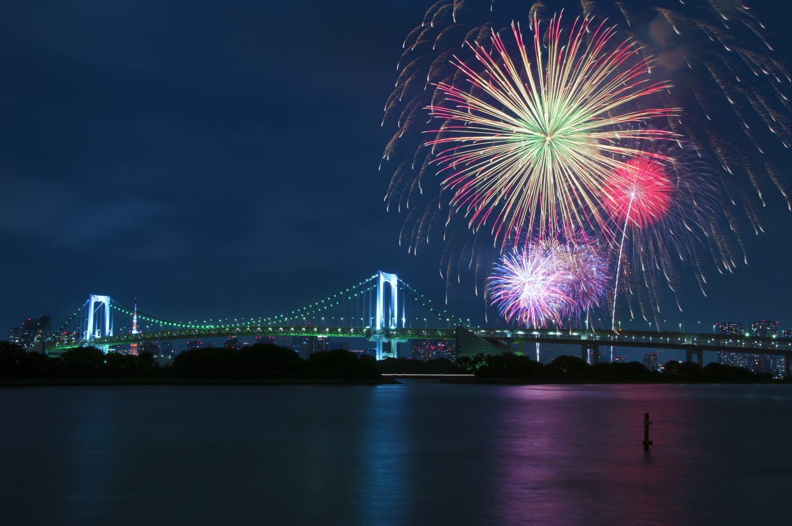 Fireworks Bridge Rainbow Bridge Tokyo Japan 1600x1063