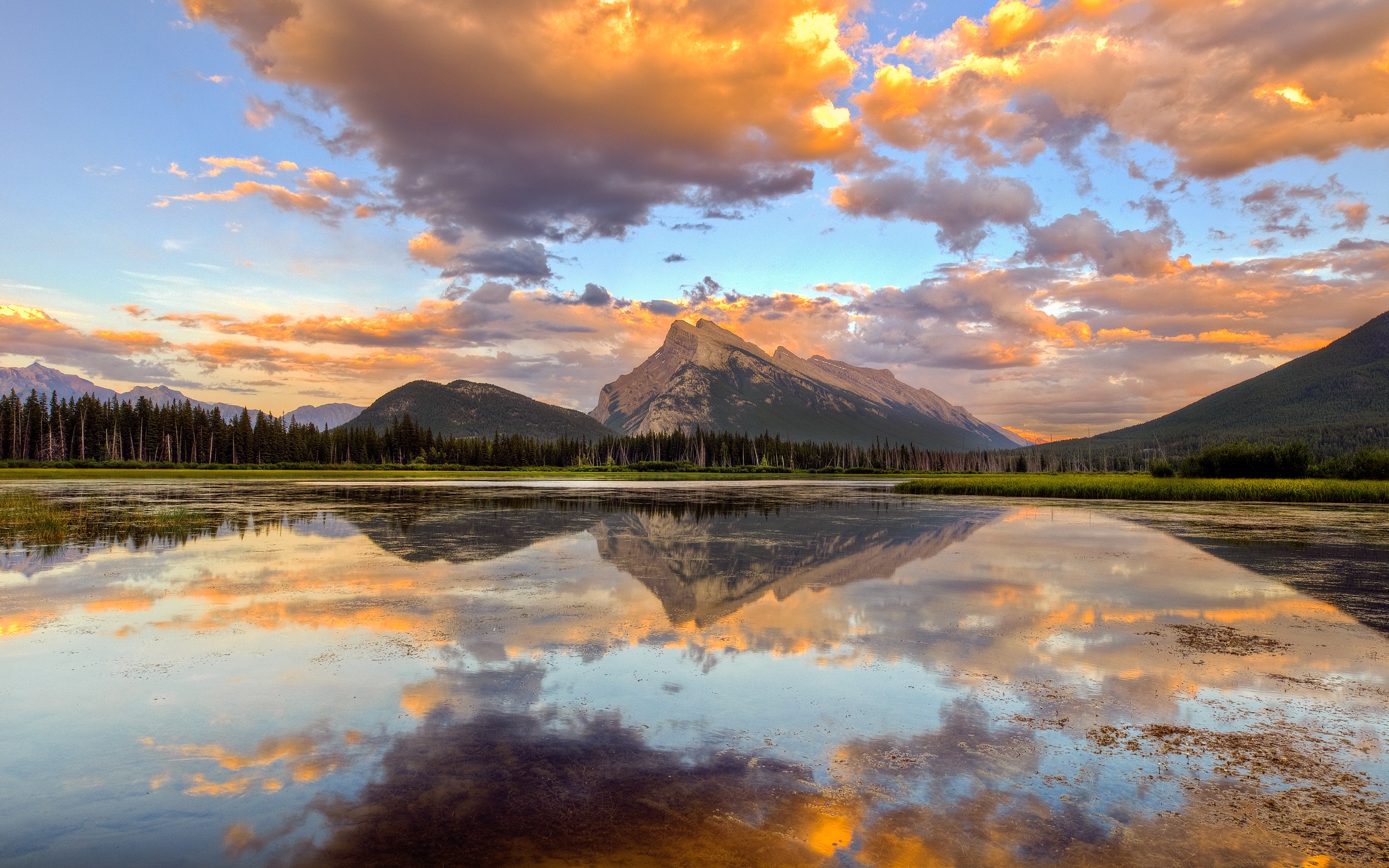 Nature Landscape Mountains Clouds Reflection Lake Banff Canada 2560x1600