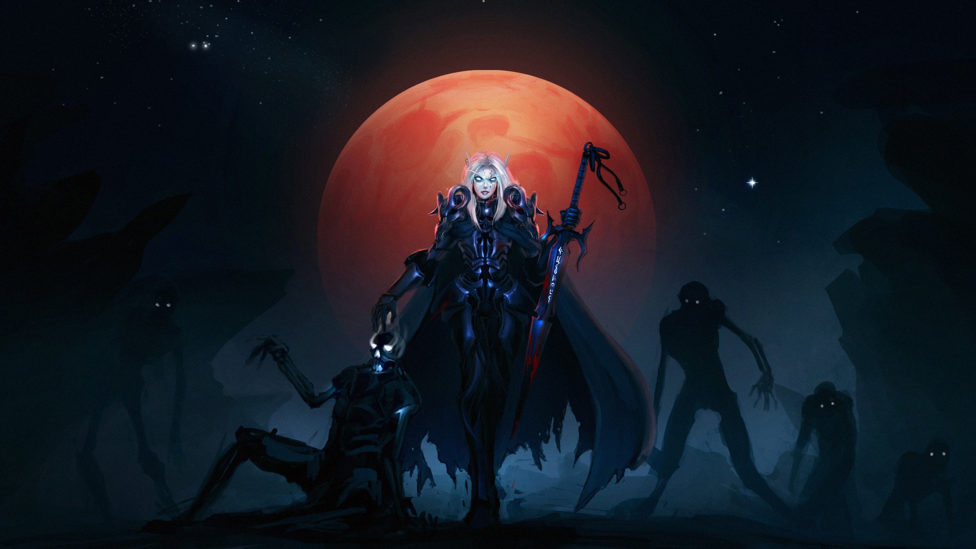 Moon Undead World Of Warcraft Blood Elf Death Knight 1920x1080