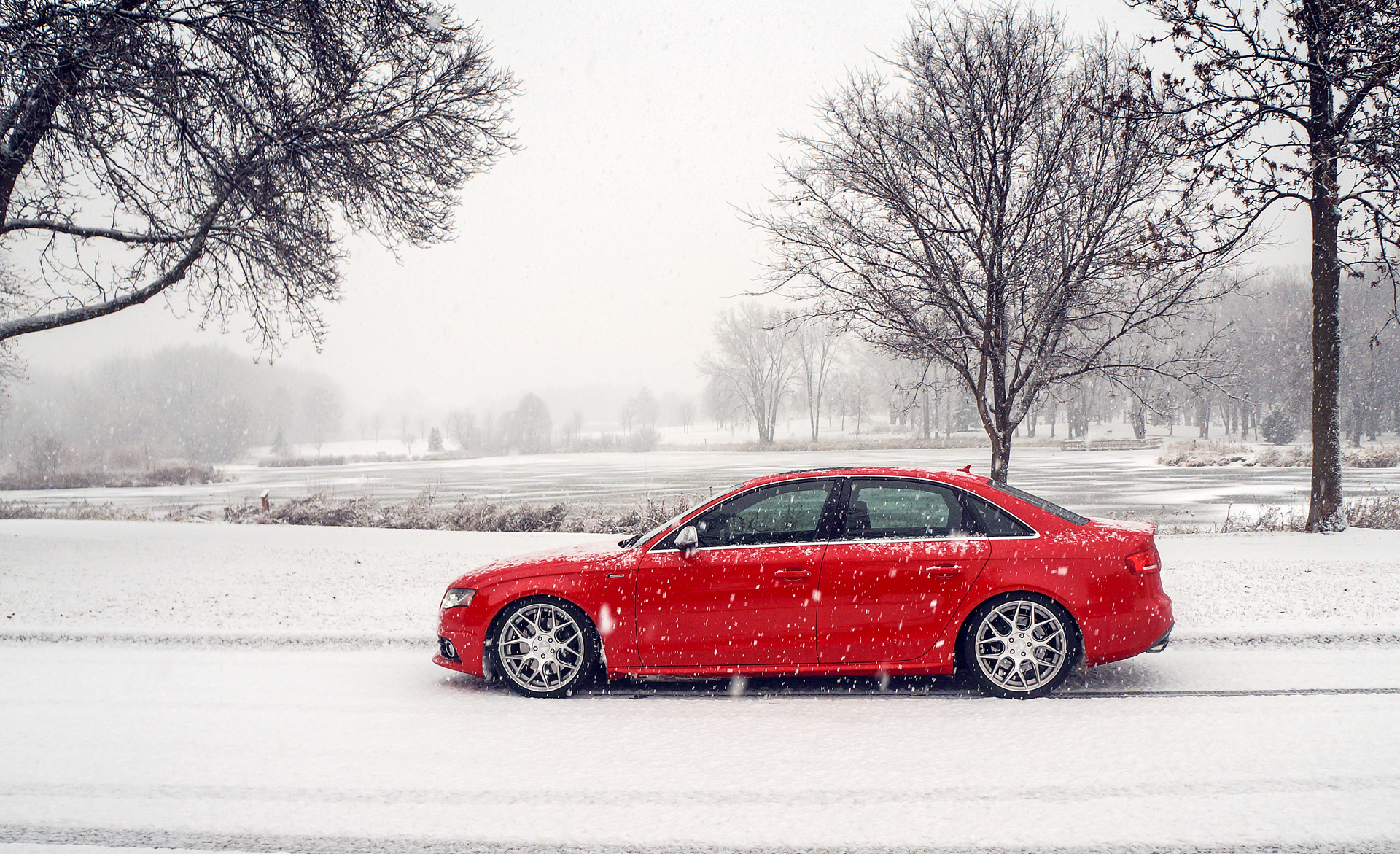 Audi S4 Audi Luxury Car Car Vehicle Red Car Winter Snow Snowfall 1920x1171