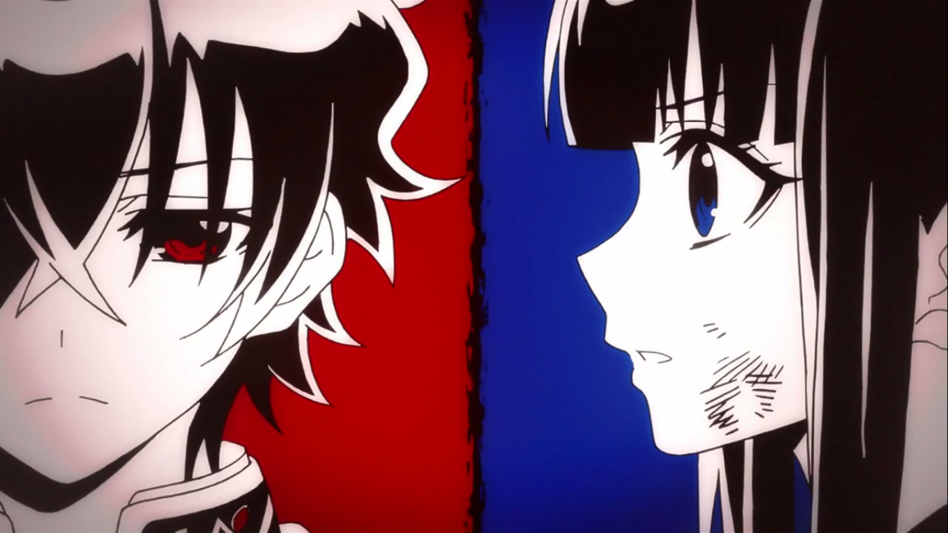 Twin Star Exorcists Rokuro Anime Girls Face Blue Eyes Red Eyes Anime 1366x768