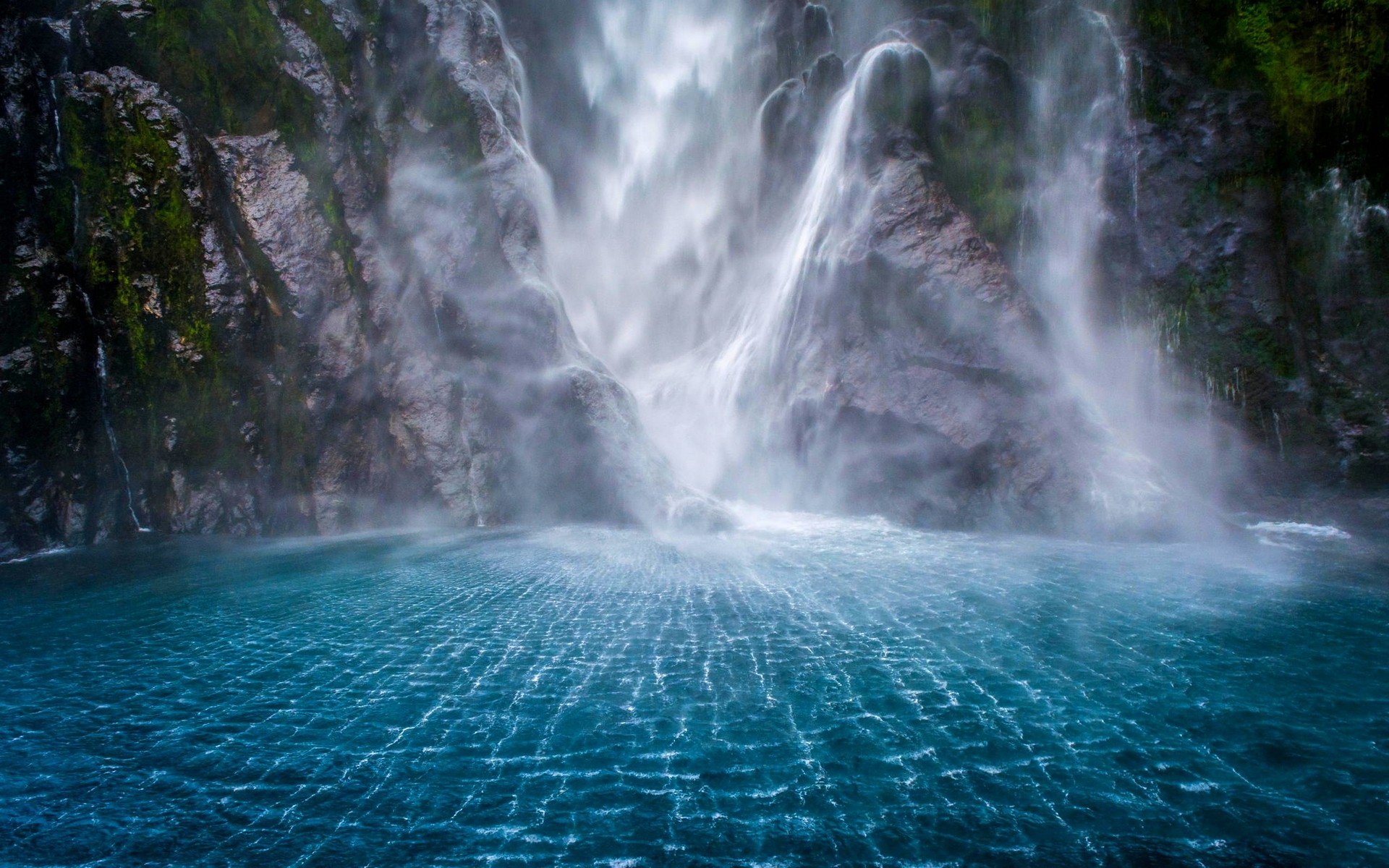 Landscape Waterfall Mountains Moss Milford Sound Nature New Zealand Cliff Fjord Sea Mist Water Blue  1920x1200