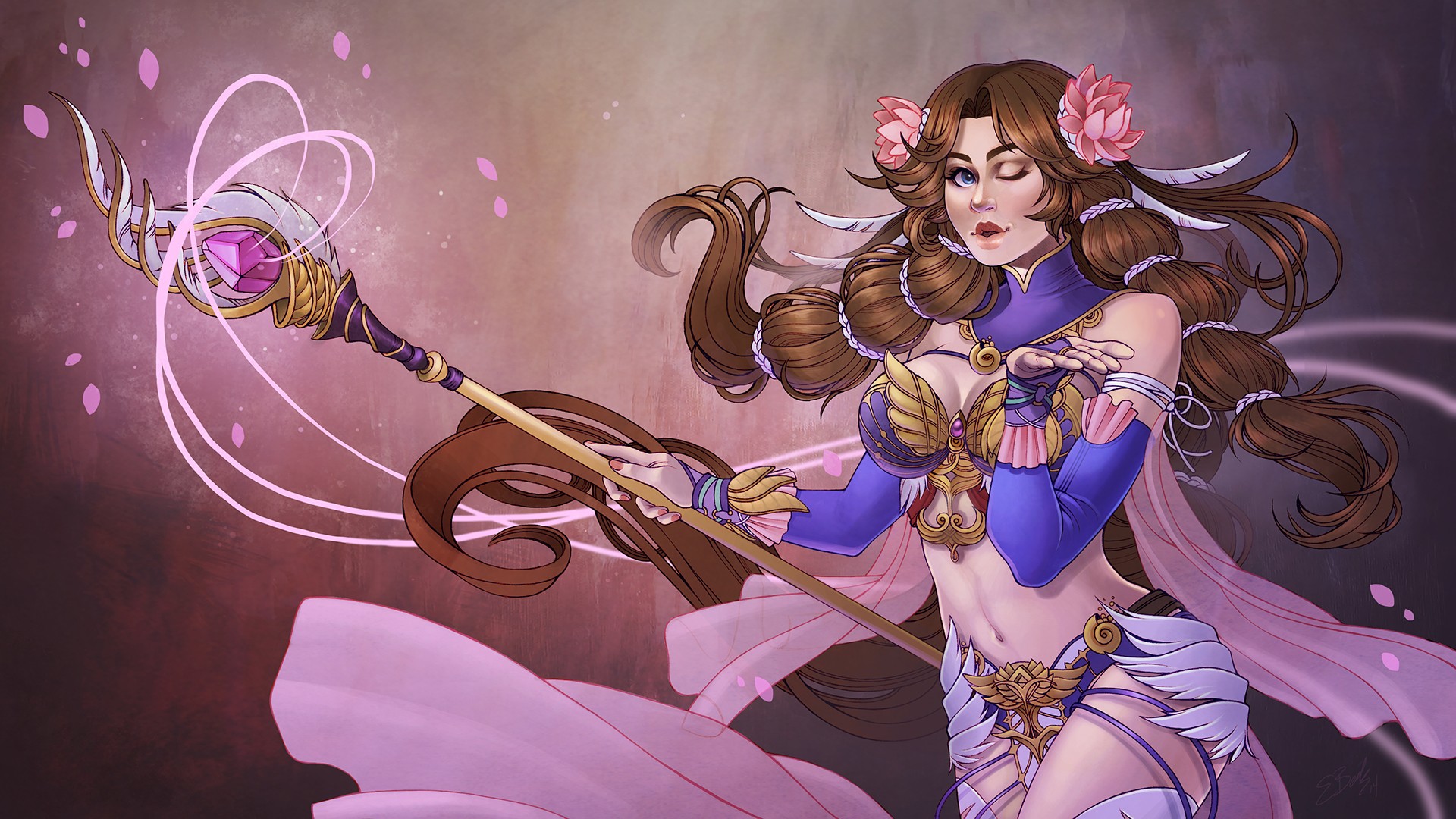 Smite Aphrodite 2014 Year Video Games Fantasy Girl Flower In Hair Long Hair 1920x1080