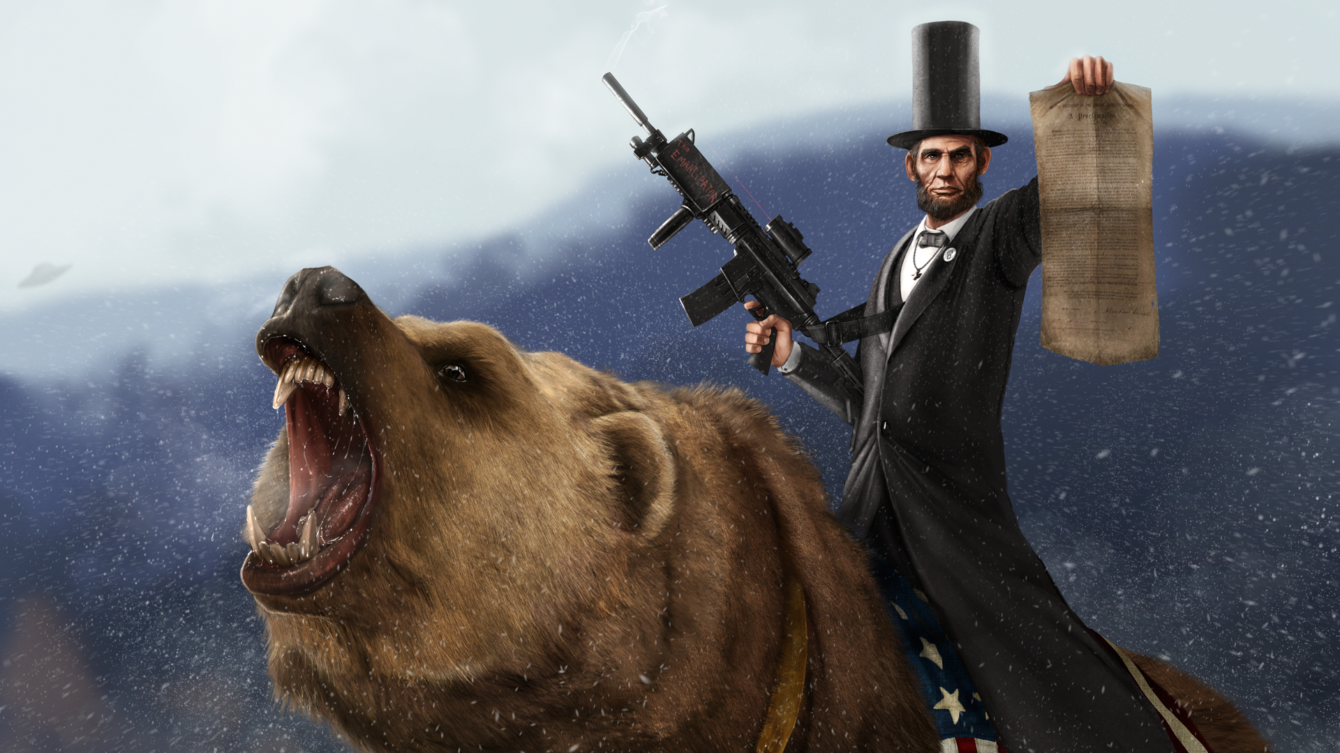 Abraham Lincoln Gun Grizzly Bears Bears AR 15 1920x1080