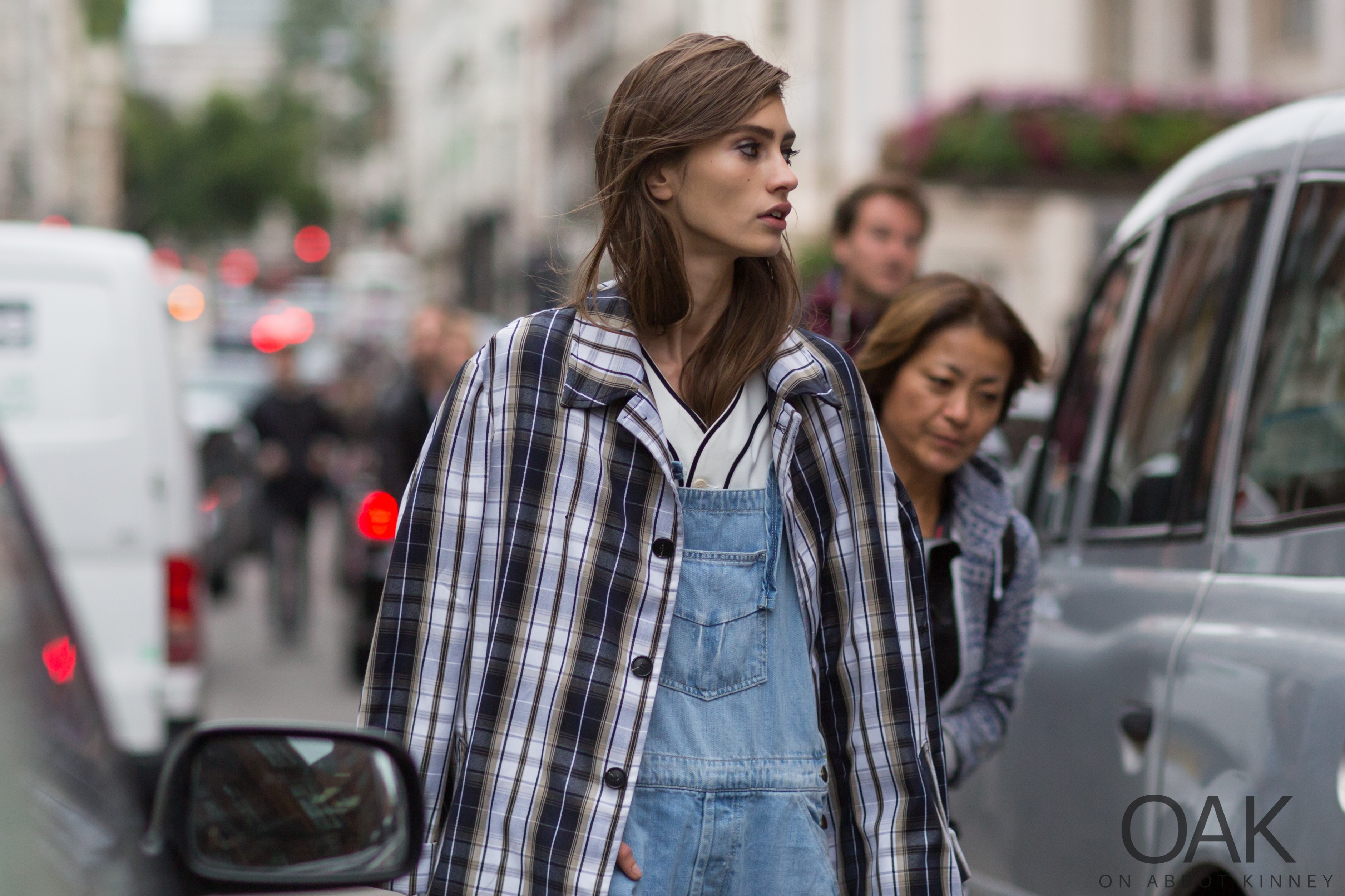 Marine Deleeuw Model Women Women Outdoors Brunette Depth Of Field Looking Away Overalls Long Hair 3763x2508