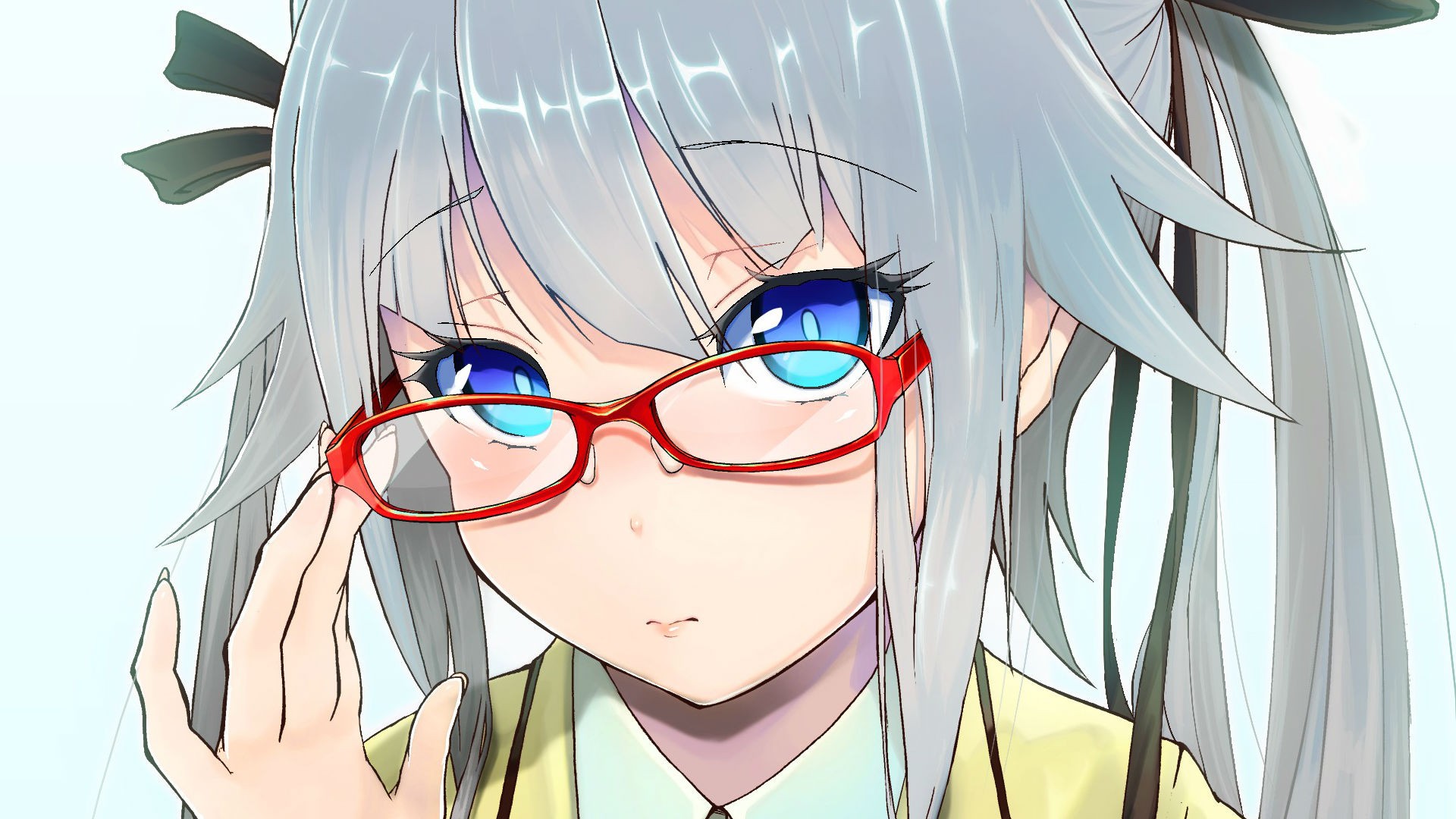 Anime Girls Glasses Meganekko Bishoujo Mangekyou Kagarino Kirie Blue Eyes Bangs Twintails Closeup Bl 1920x1080