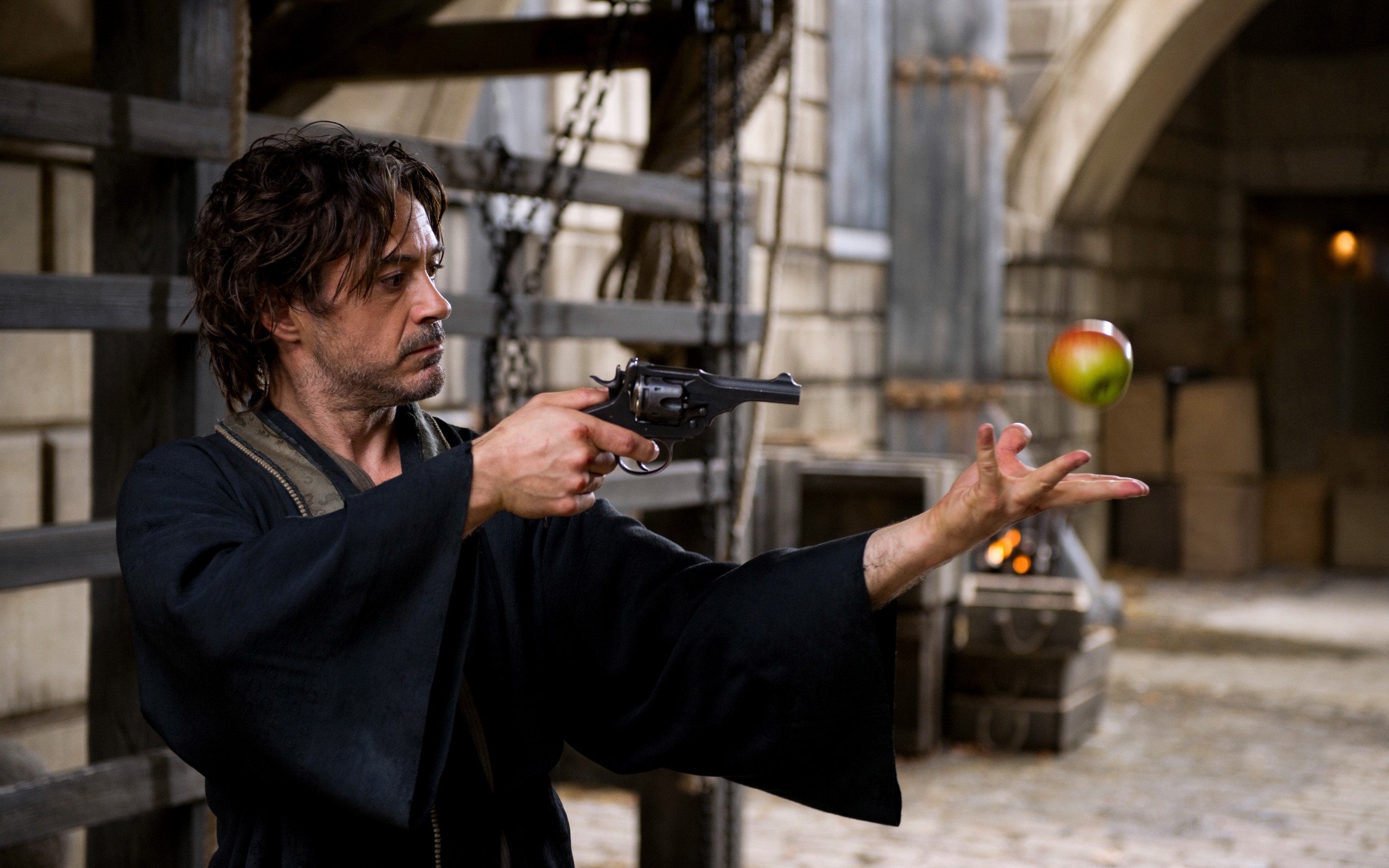 Sherlock Holmes Robert Downey Jr Movies Men Gun Pistol Weapon Apples Webley Revolver Revolver 2560x1600