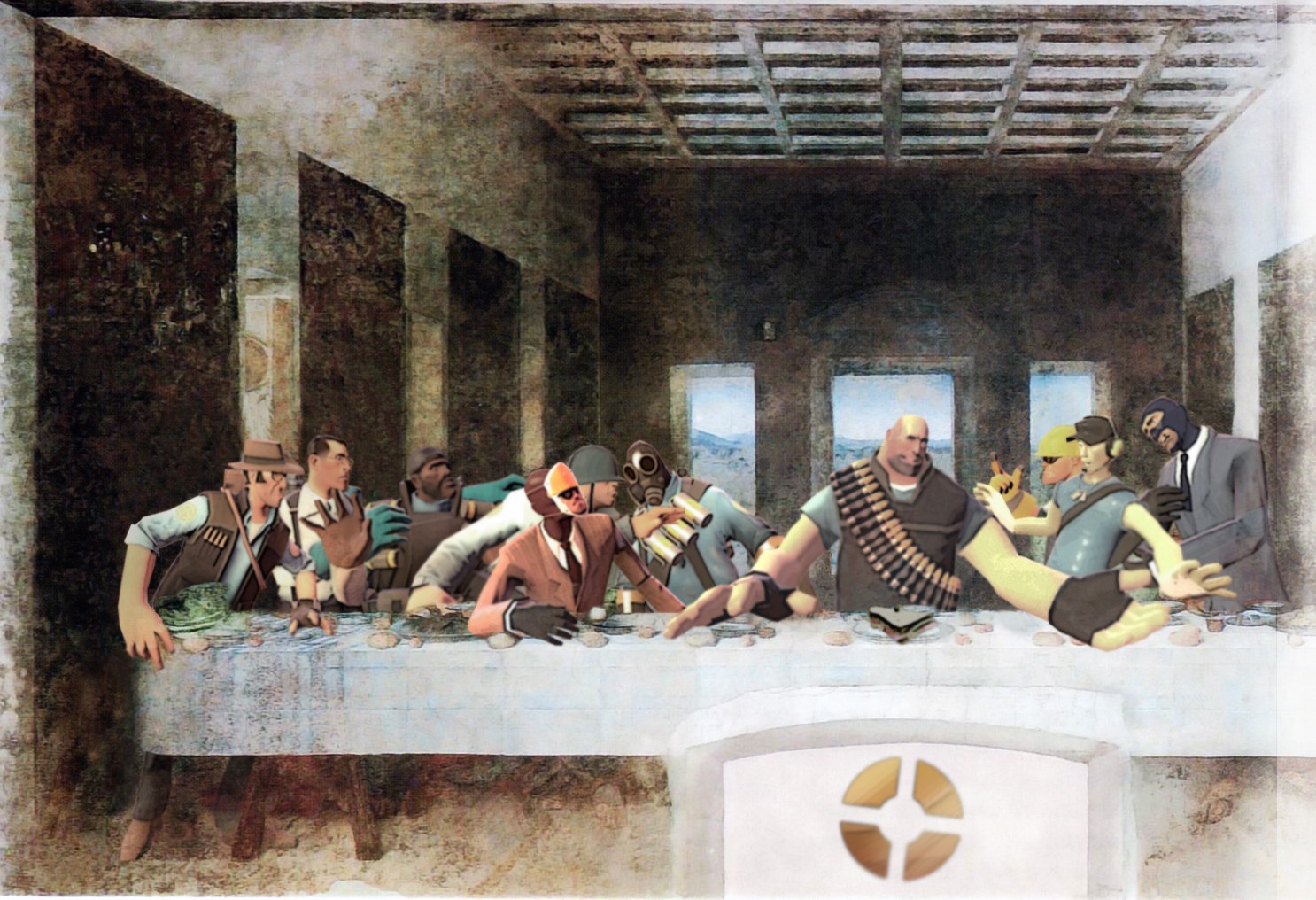 Scout Character Medic Heavy Charater The Last Supper Spy Character Video Games 1486x1016
