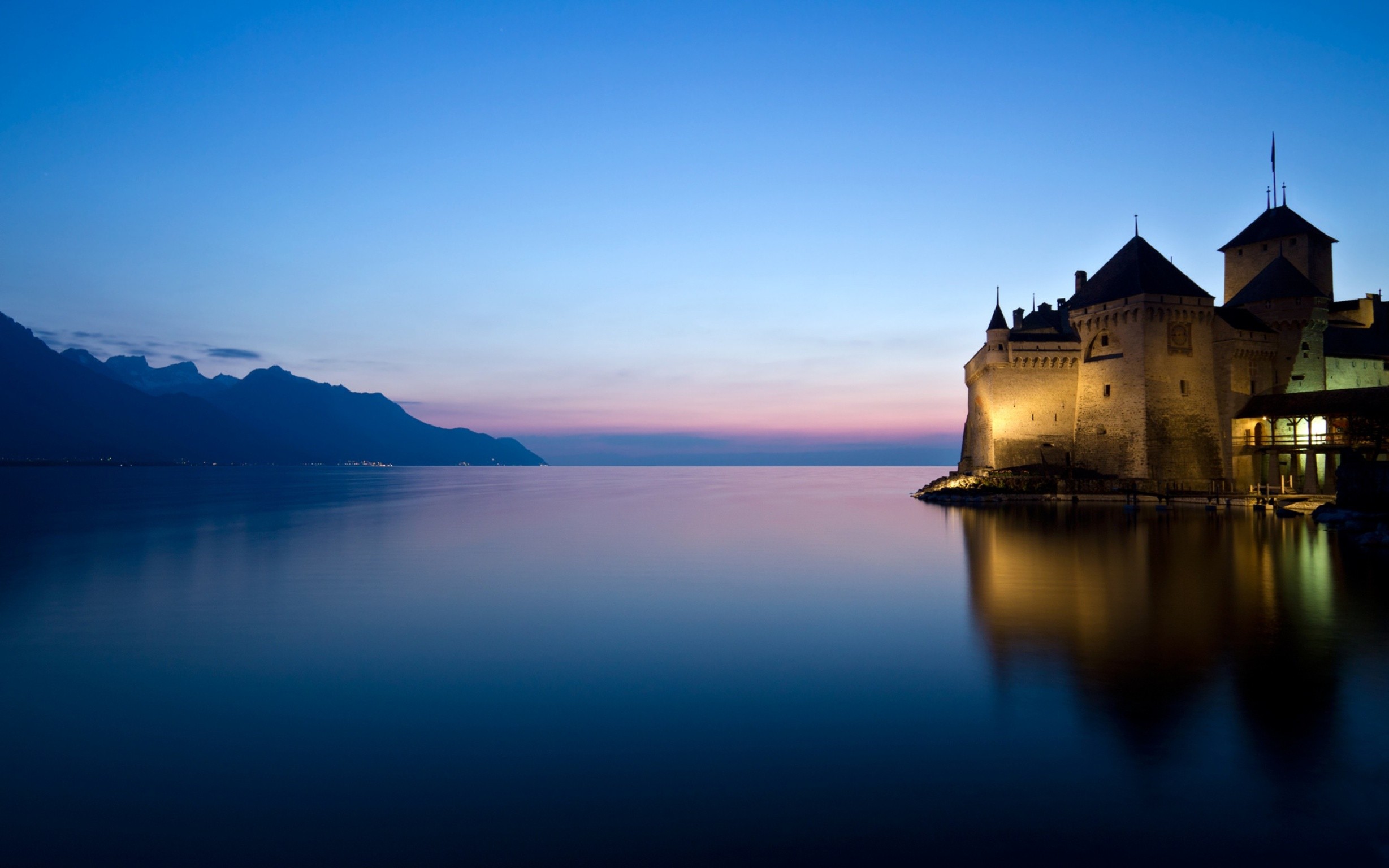 Castle Sea Switzerland Chillon Castle Lake Geneva Landscape Mountains 2457x1536