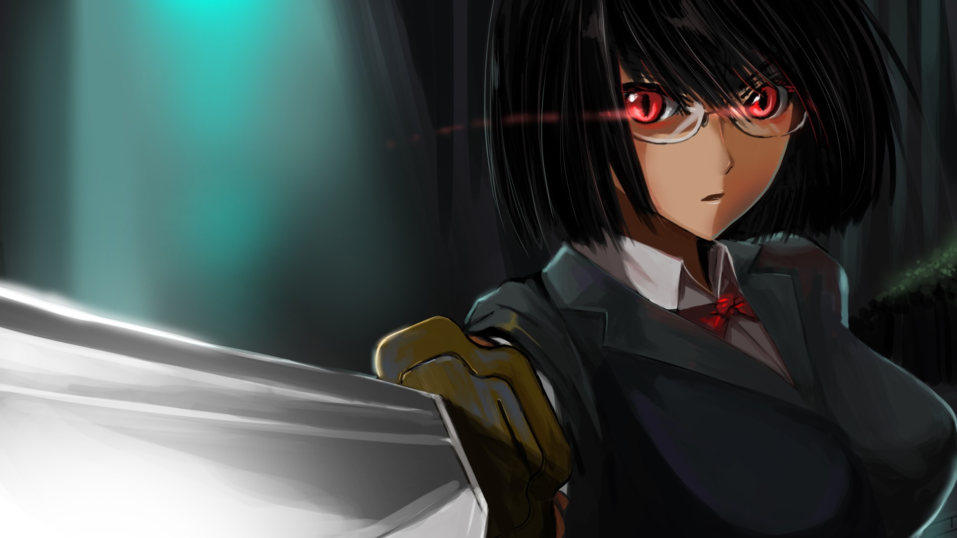 Anime Durarara Sonohara Anri Glasses Meganekko Red Eyes Black Hair School Uniform Sword 1920x1080