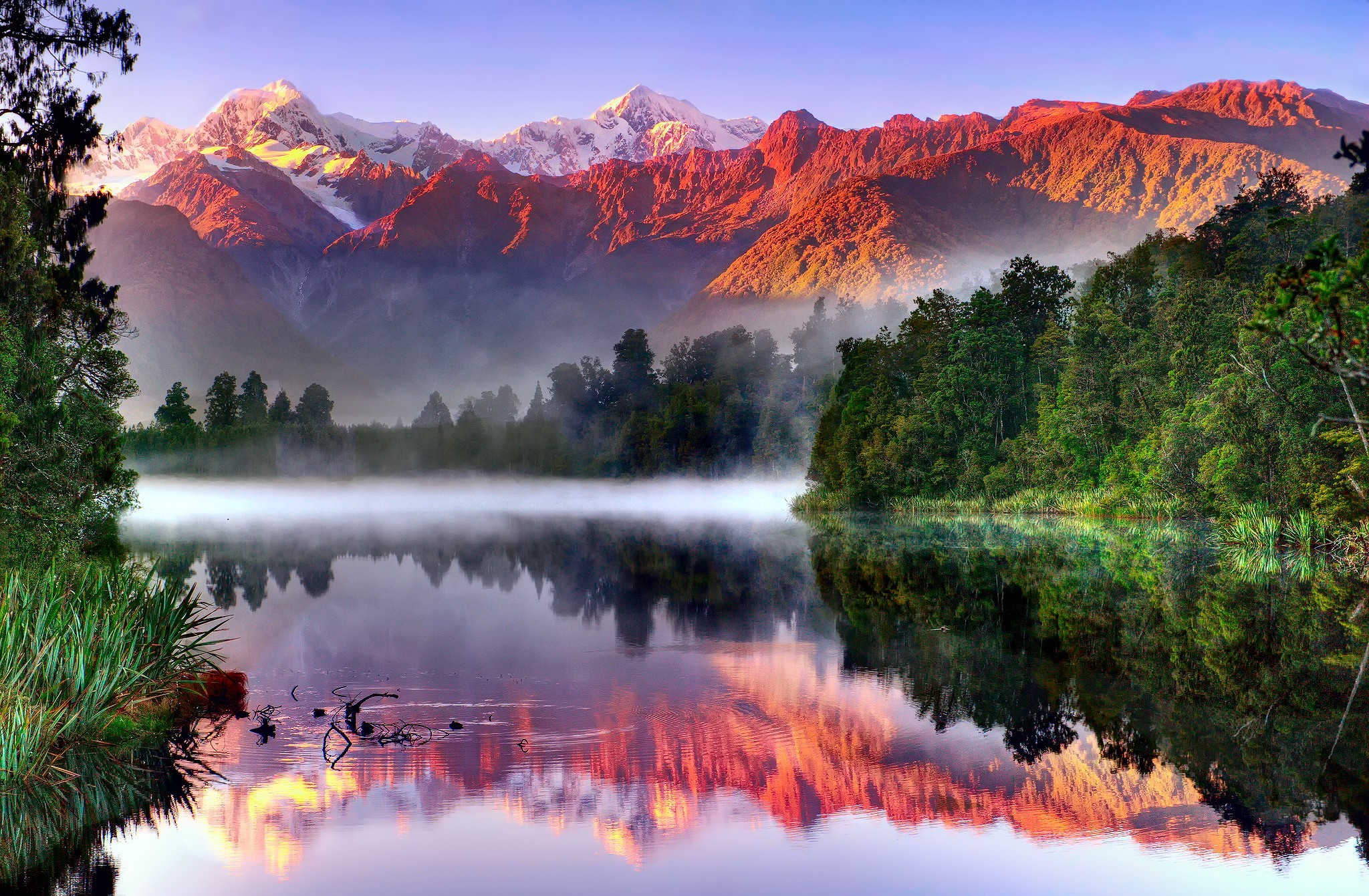 Sunlight Reflection New Zealand South Island New Zealand Mount Cook Aoraki Mount Cook Southern Alps  2048x1341