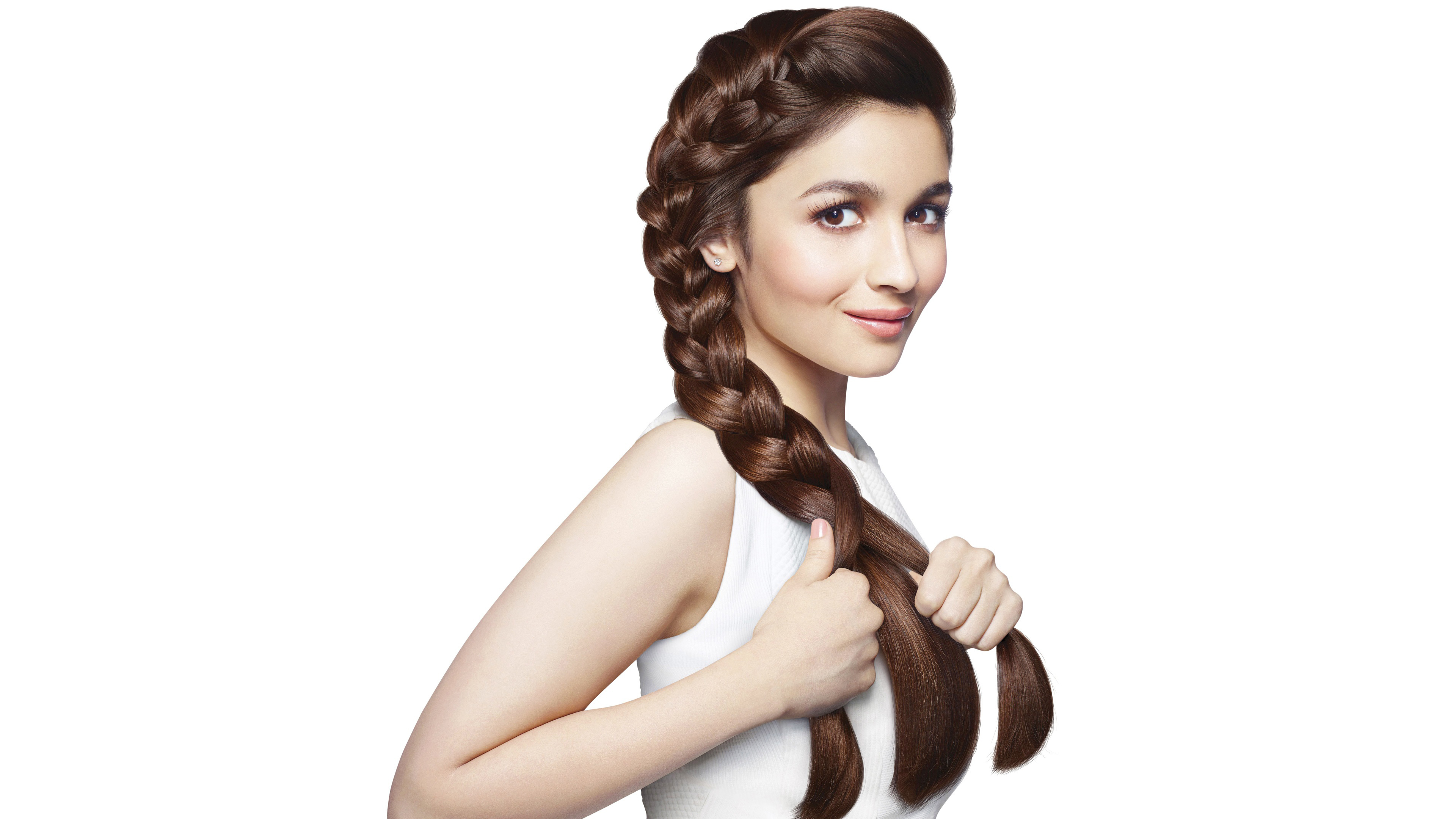 Alia Bhatt Woman Brown Hair Long Hair Brown Eyes Smile Braid 3840x2160