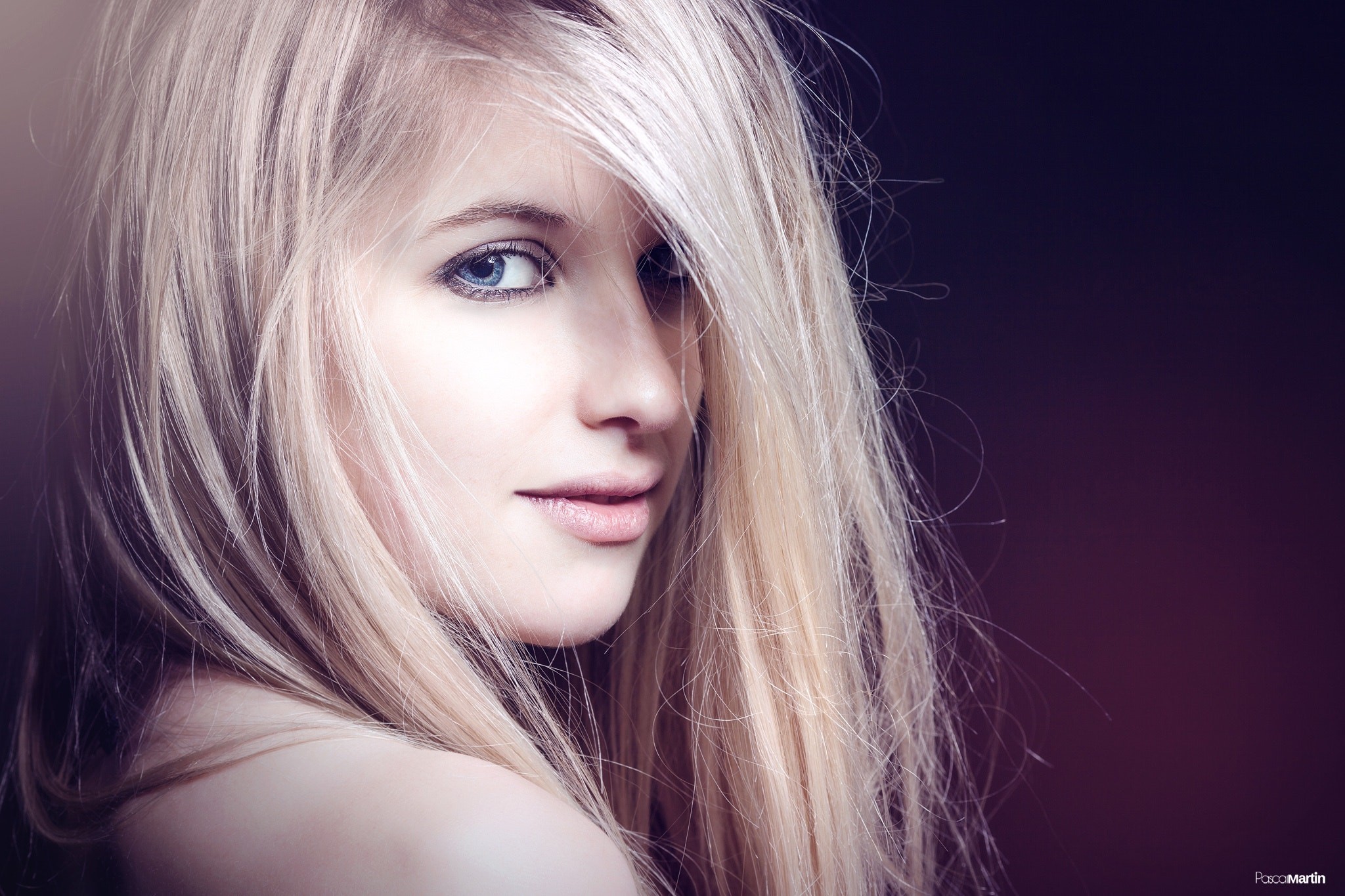 Pascal Martin Women Model Blonde Looking At Viewer Long Hair Straight Hair Face Simple Background Bl 2048x1365