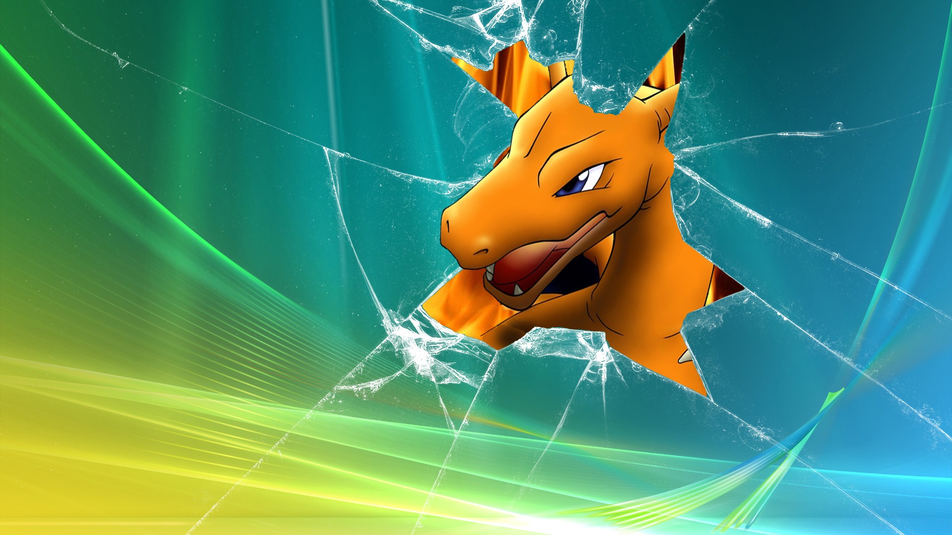 Windows Vista Broken Glass Charizard Microsoft Windows Pokemon 1920x1080