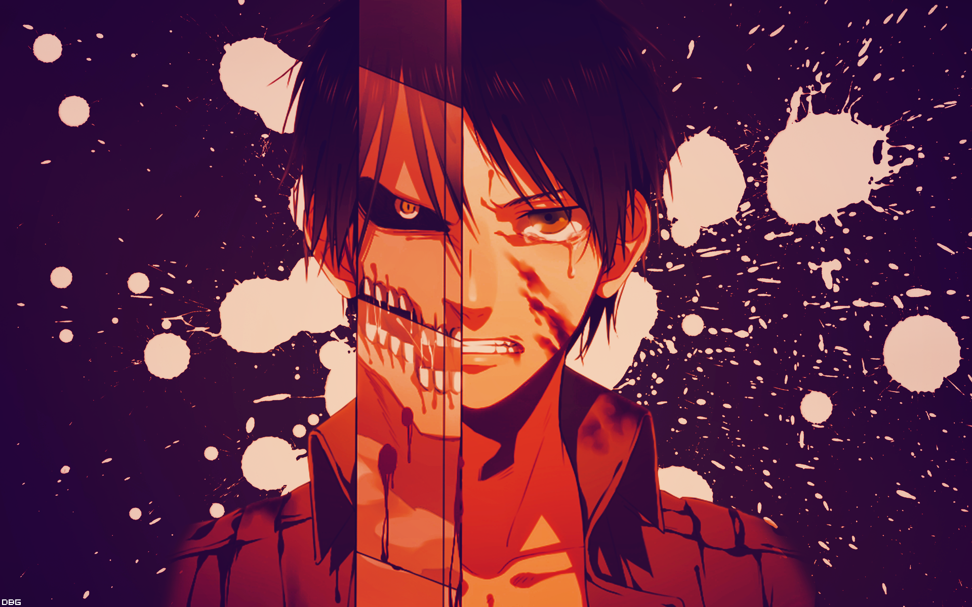 Anime Anime Anime Boys Eren Jeager Shingeki No Kyojin Paint Splatter Face Skull Bloody Tears 1920x1200
