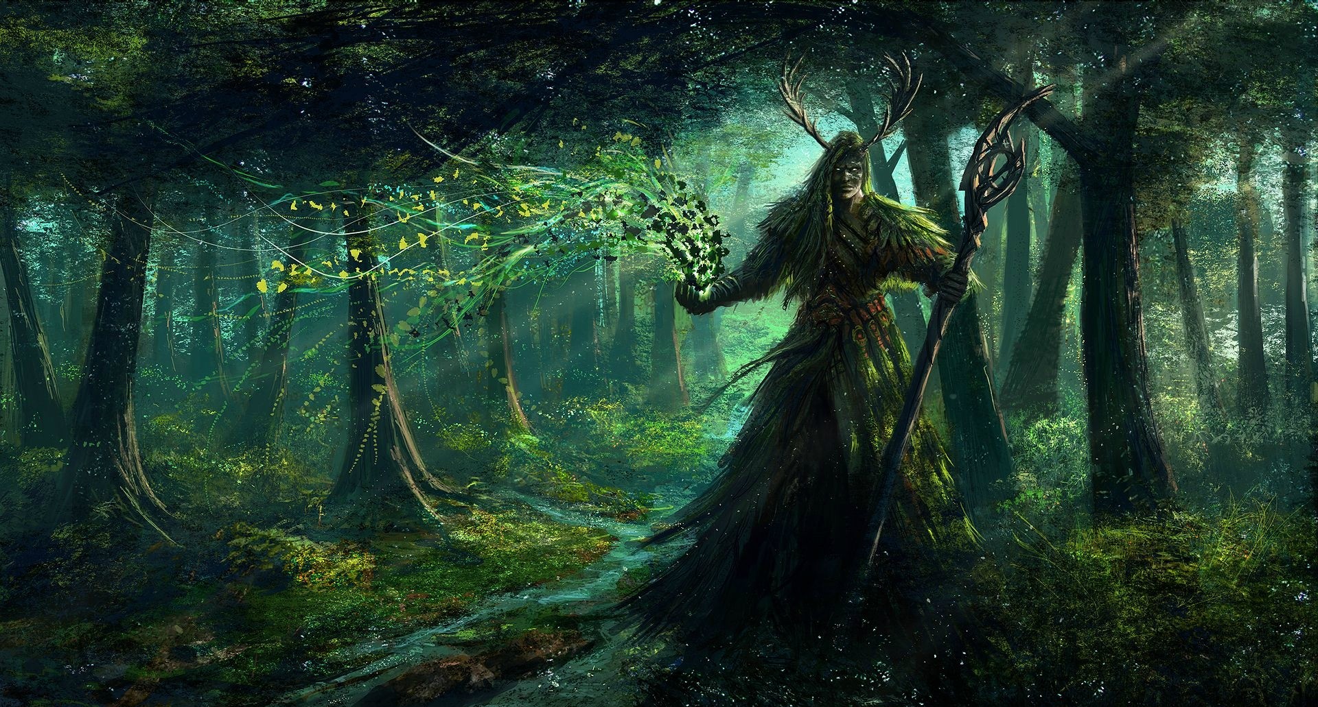 Fantasy Art Druids Artwork Nature Forest Trees 1920x1031