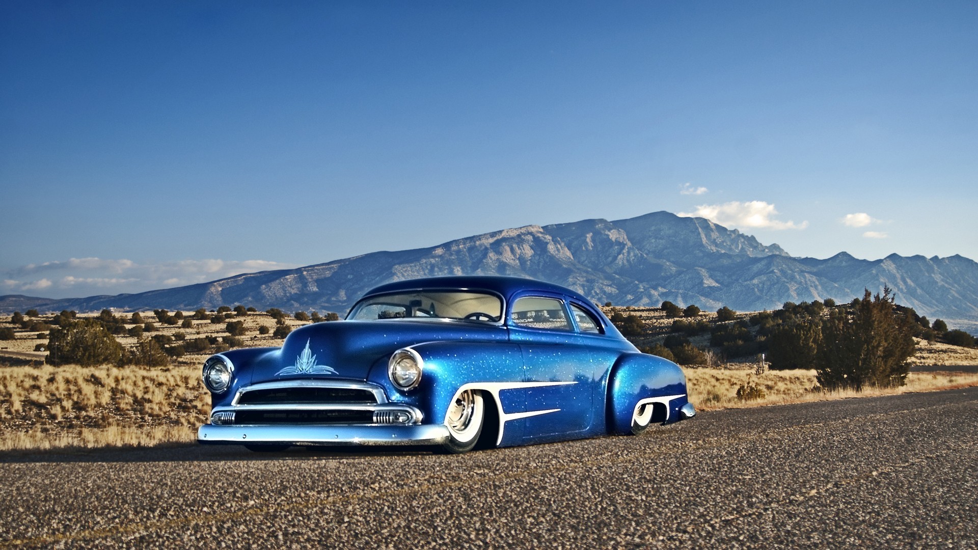 Car Blue Cars Hot Rod Chevy Chevrolet Desert Mountains Lowrider 1920x1080