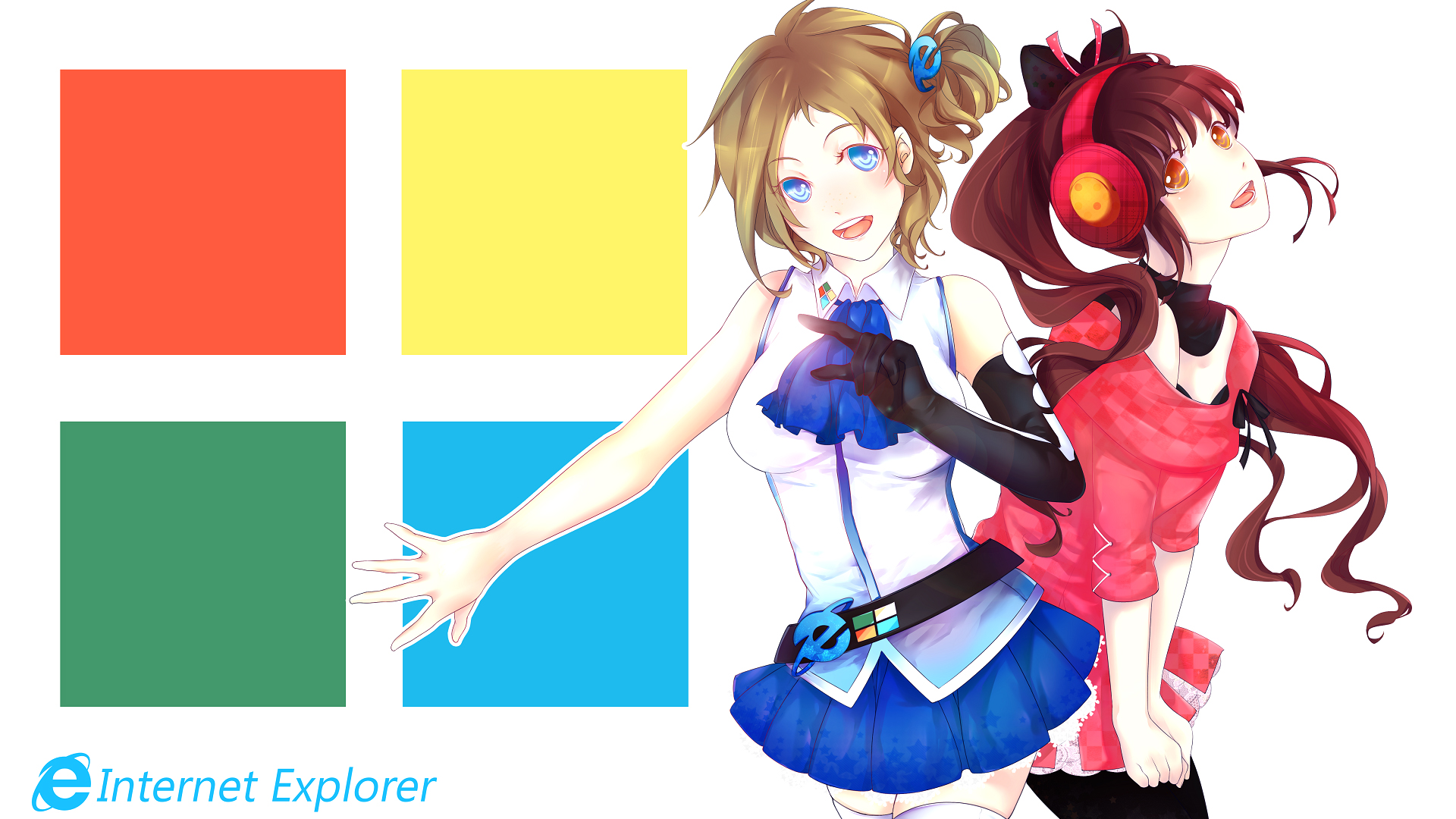 Aizawa Inori Internet Explorer Anime Girls Anime Square Headphones Gloves Blue Eyes Red Eyes 1920x1080