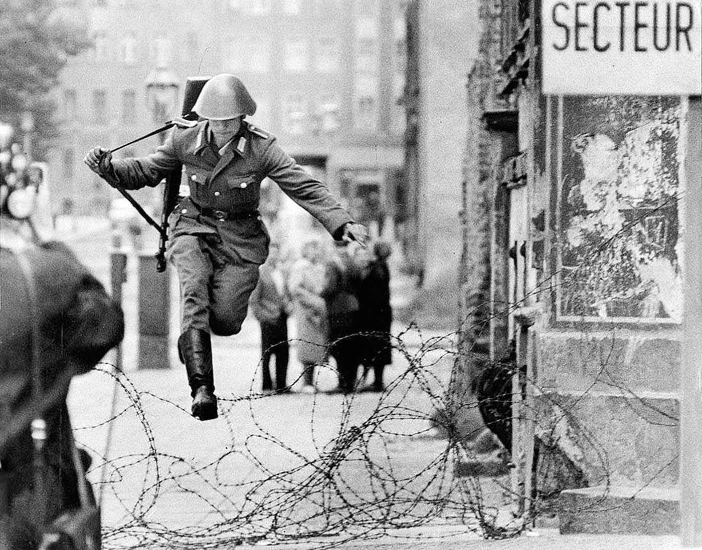 East Germany Germany Cold War Vintage Berlin Soldier Jumping Monochrome History 1400x1098