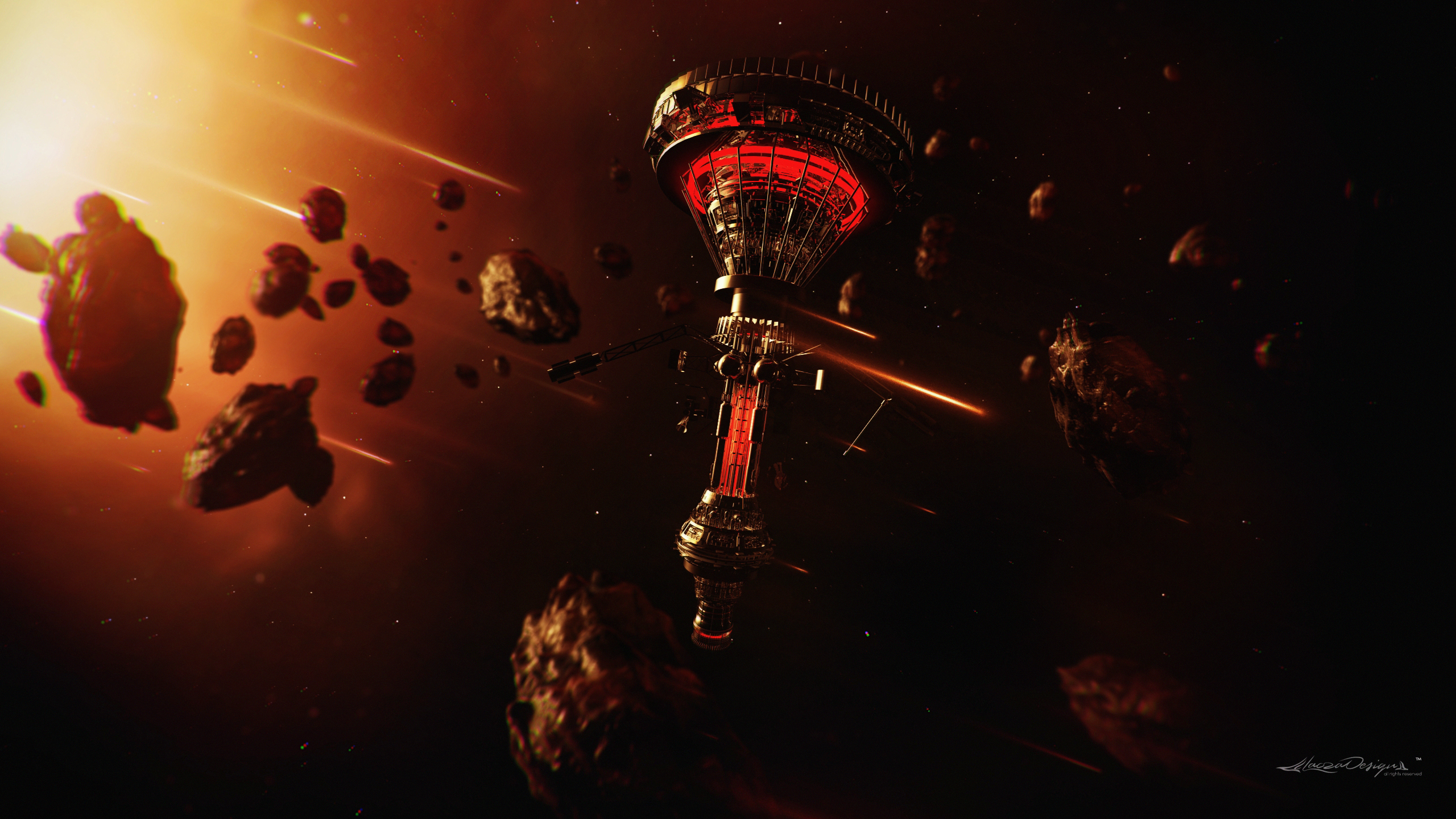 Digital Art Asteroid Space Space Art Comet Space Station Science Fiction Glowing Lacza Mass Effect 2 2560x1440