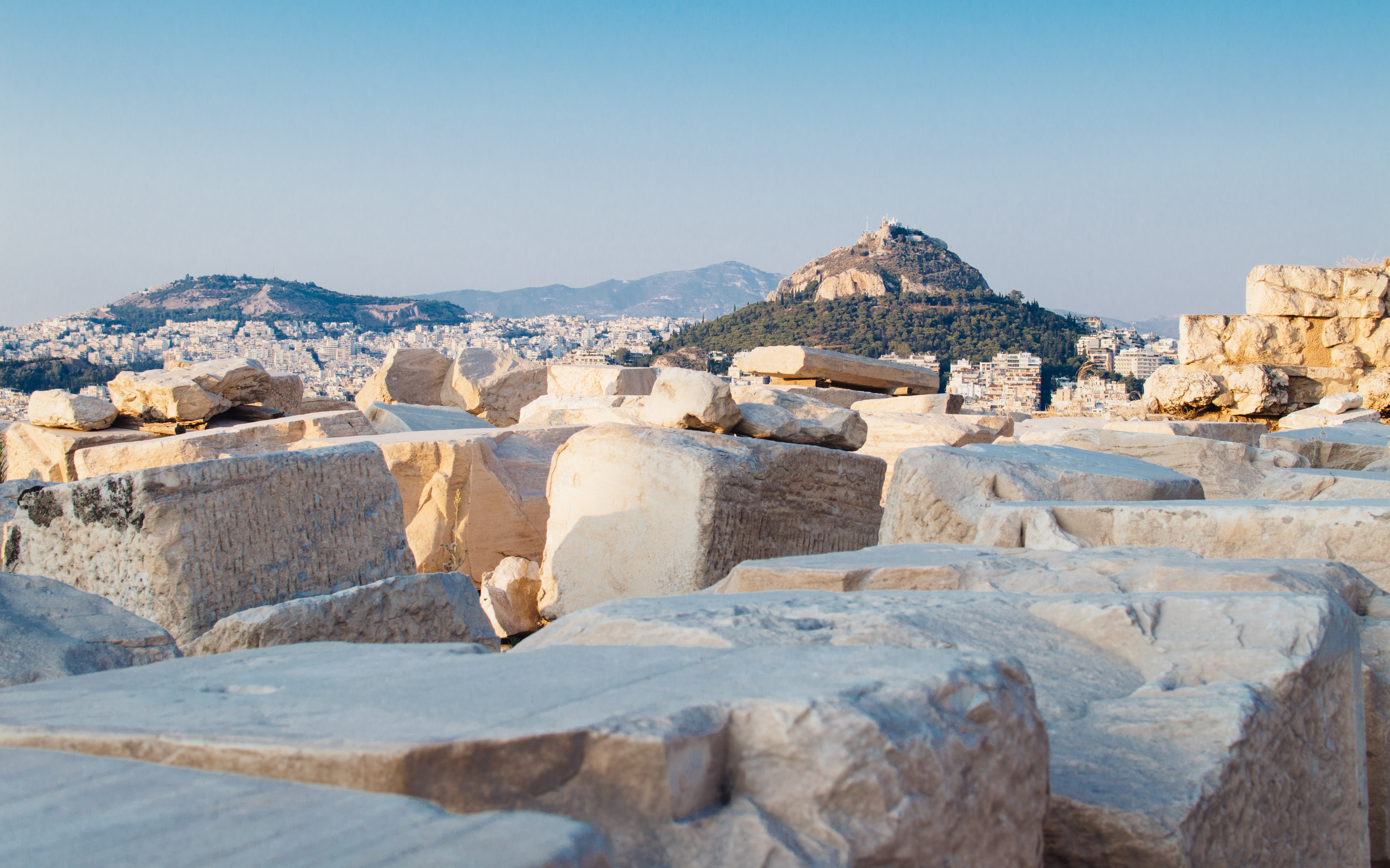 Greece Athens Hills Acropolis Landscape Cityscape Ruin Rock Europe Clear Sky 6016x3760