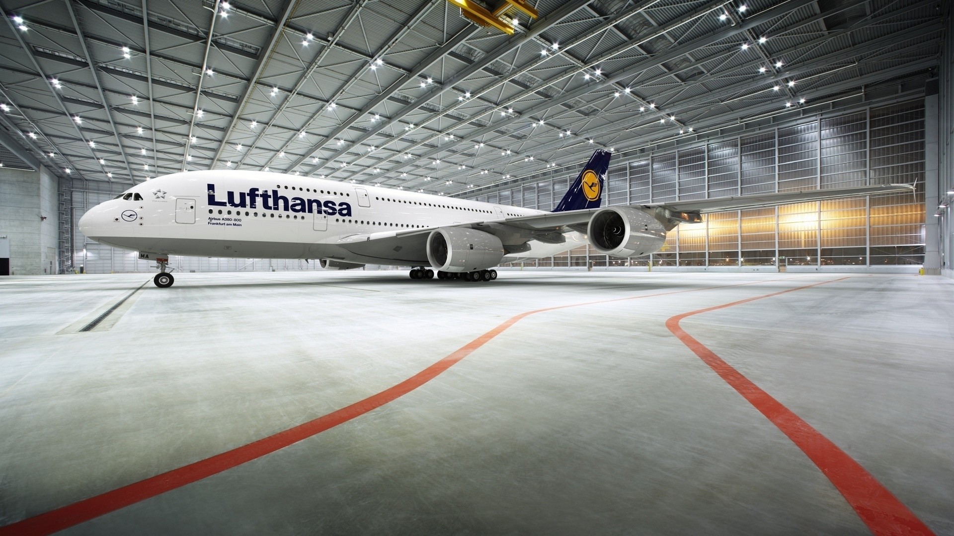 Airplane Airbus A380 Lufthansa Hangar Vehicle 1920x1080