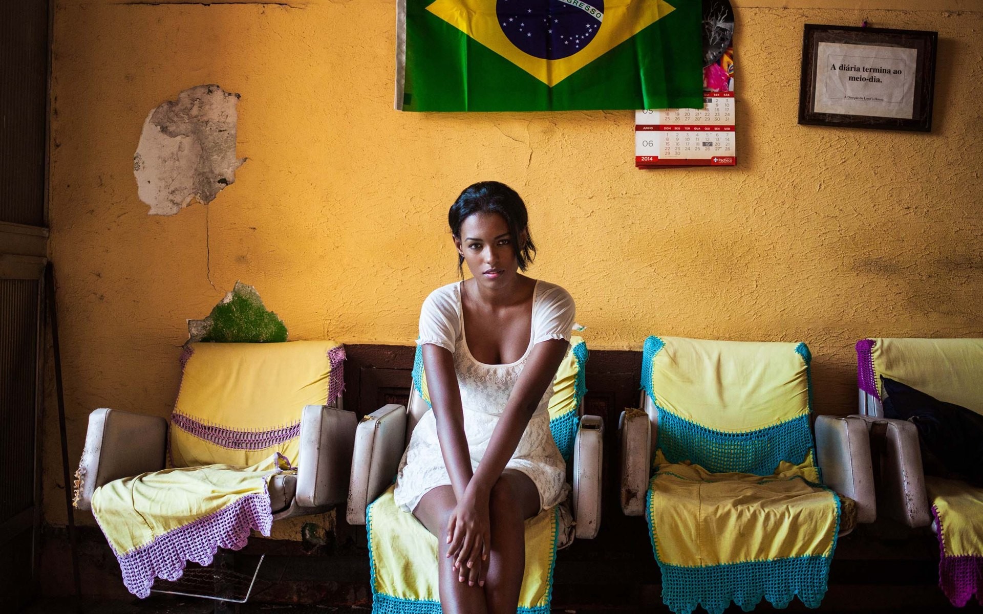 Women Brasil Brunette Dress White Dress Flag Mihaela Noroc 1920x1200