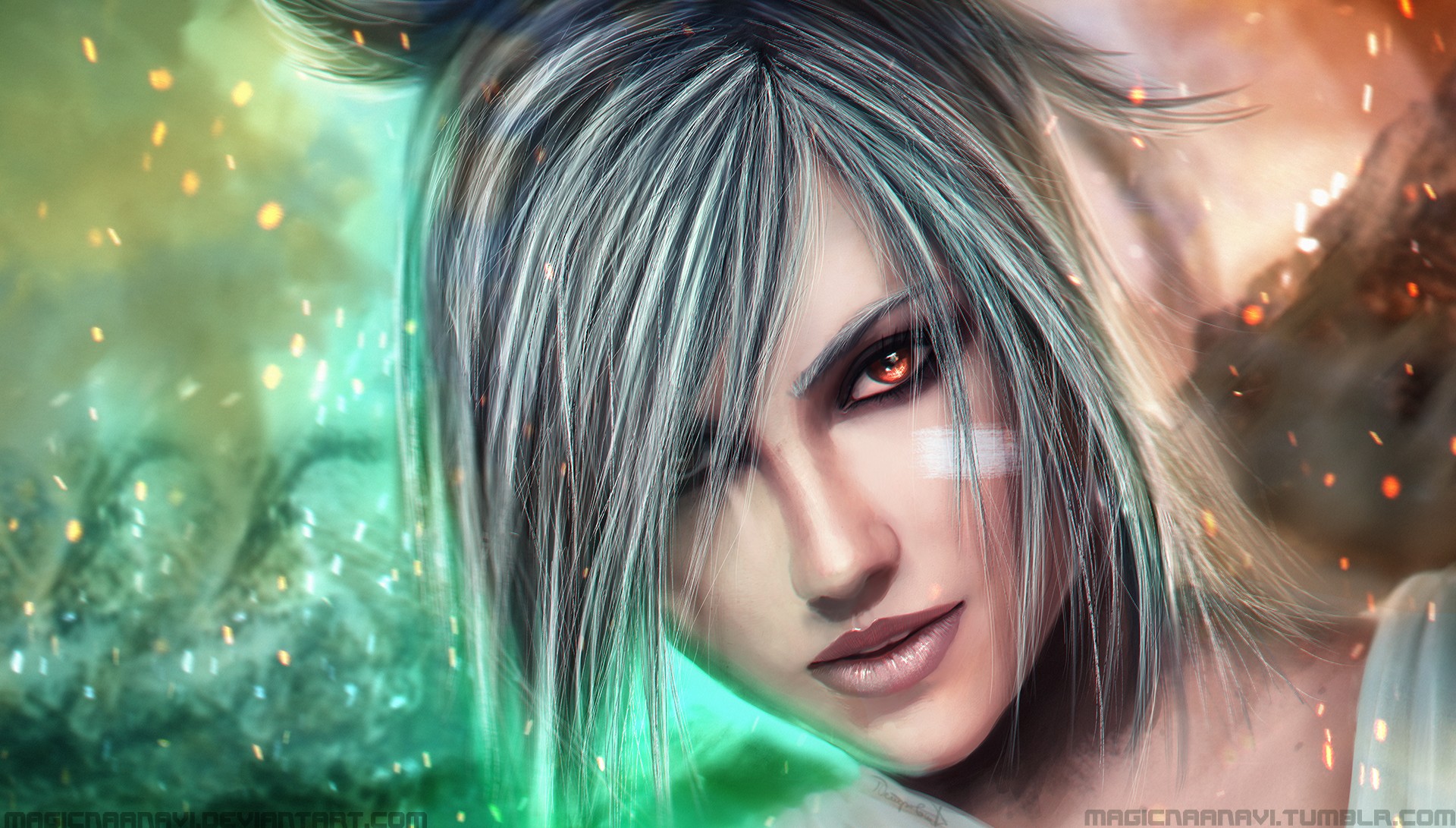 Anime Realistic Render Silver Hair Red Eyes Riven League Of Legends MagicnaAnavi Hair In Face Video  1920x1091
