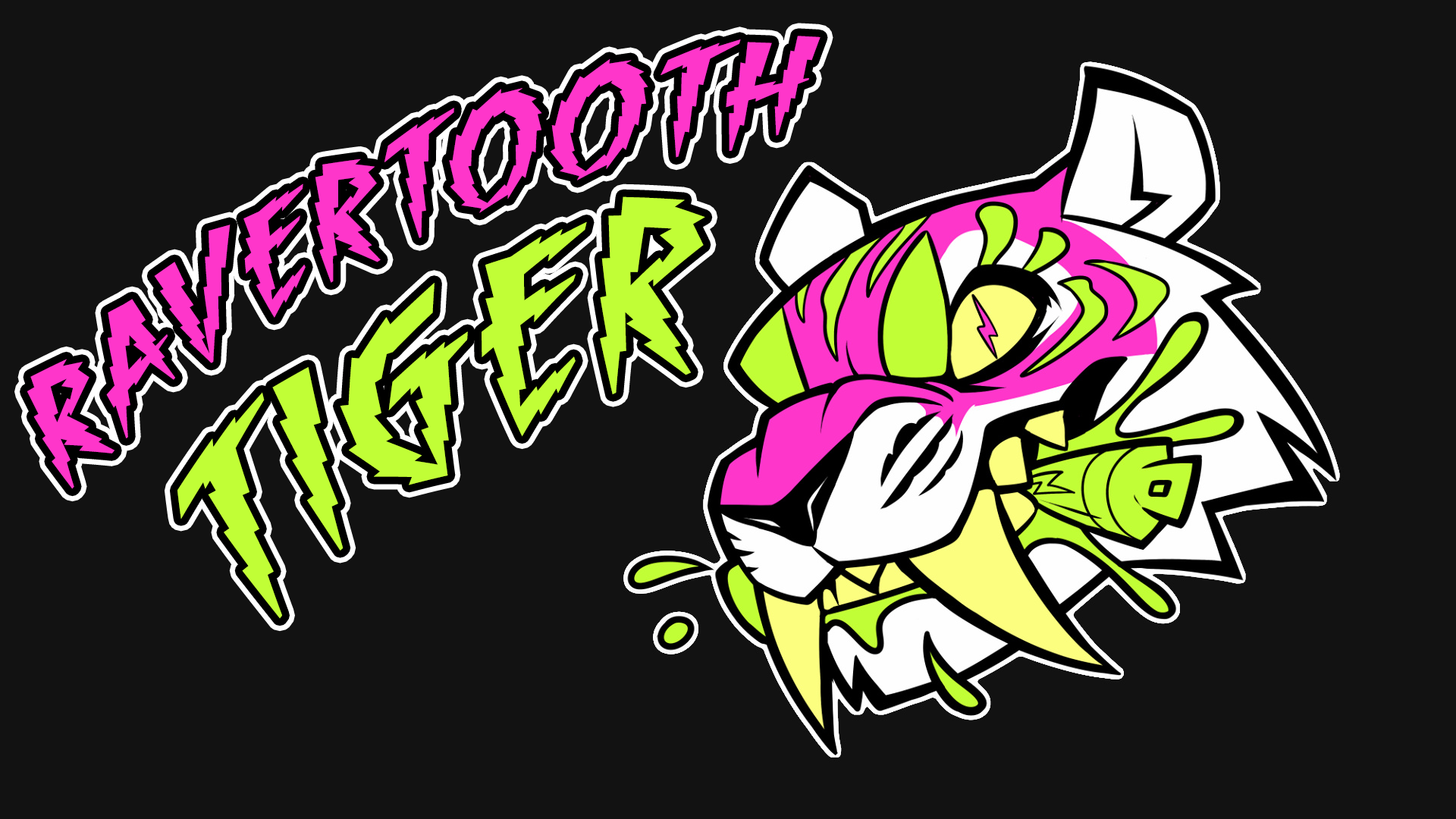 Rave Tiger Colorful Hardcore Hardcore Chiptune Music Neon Digital Art Graphic Design Outline 1920x1080