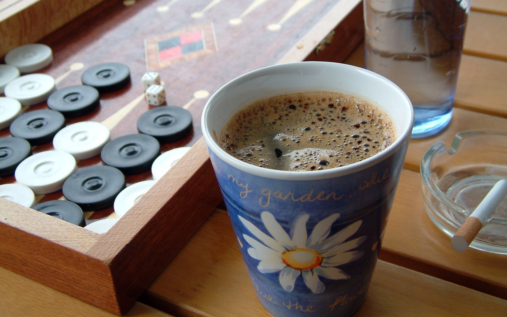 Board Games Dice Coffee Cup Wooden Surface Cigarettes Backgammon 1920x1200