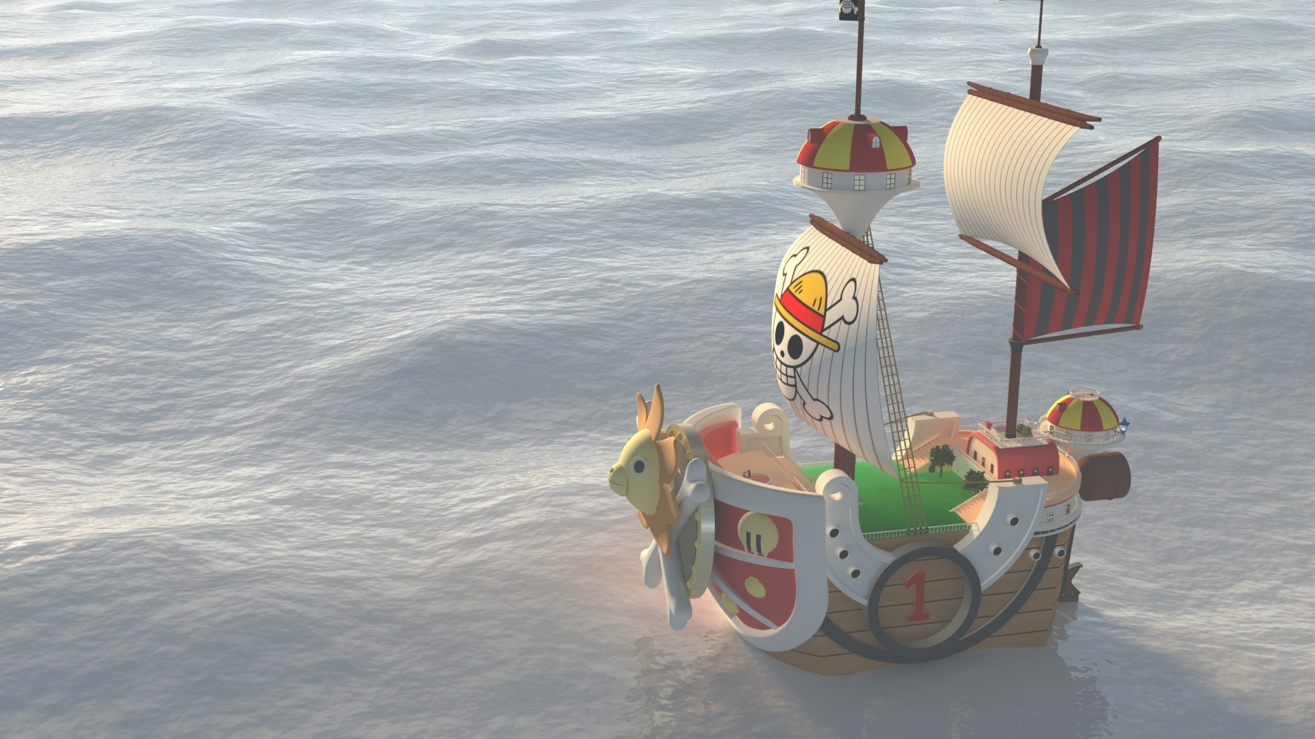 One Piece Thousand Sunny Anime Ship Sailing Ship 1920x1080