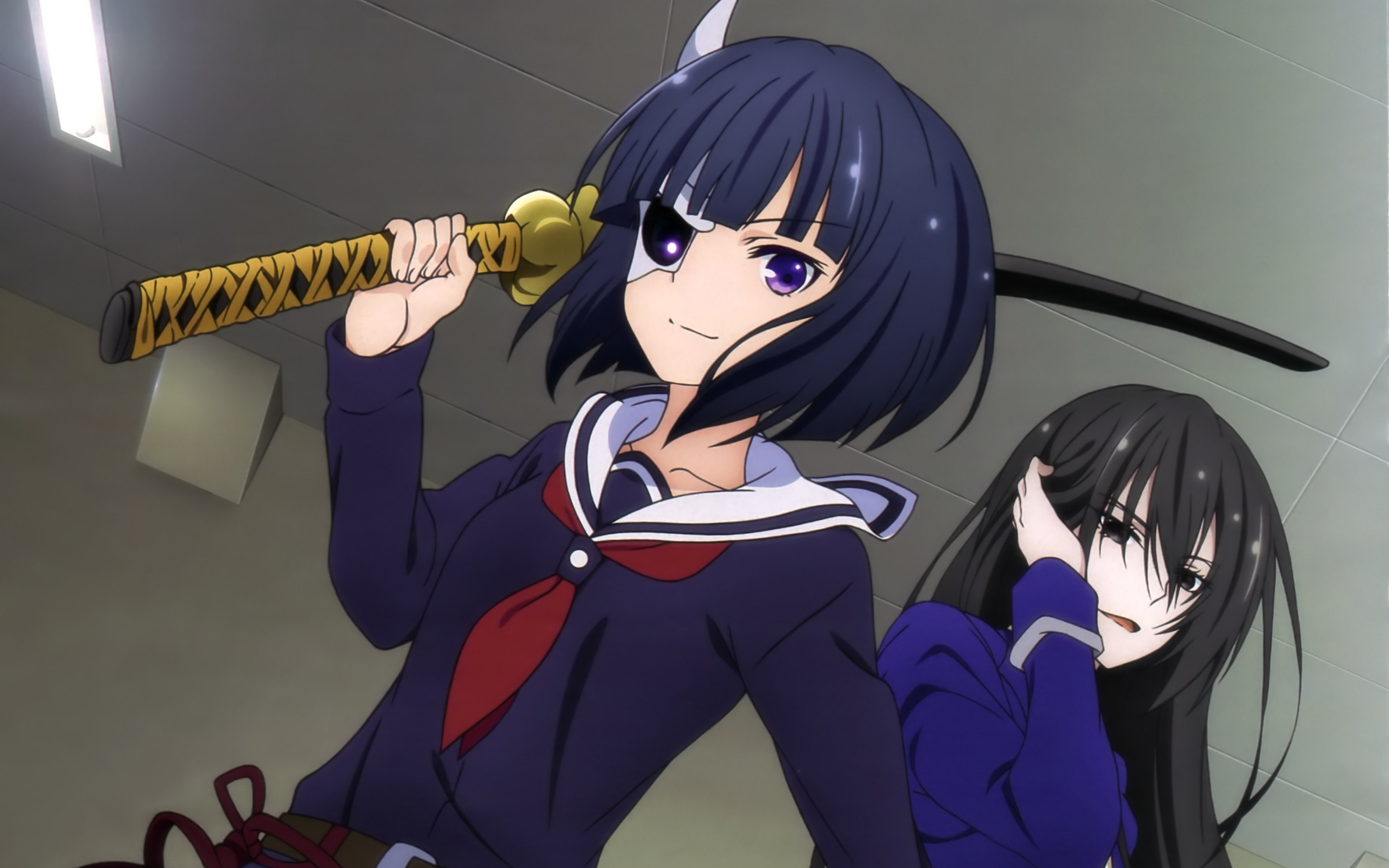Busou Shoujo Machiavellianism Anime Girls Onigawara Rin Am Kirukiru Sword Katana Smiling 3152x1970