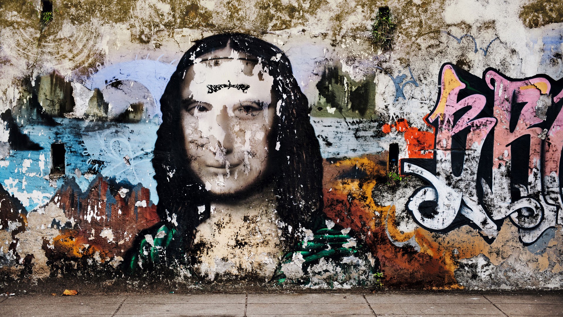 Calligraphy Mona Lisa Graffiti Wall 1920x1080