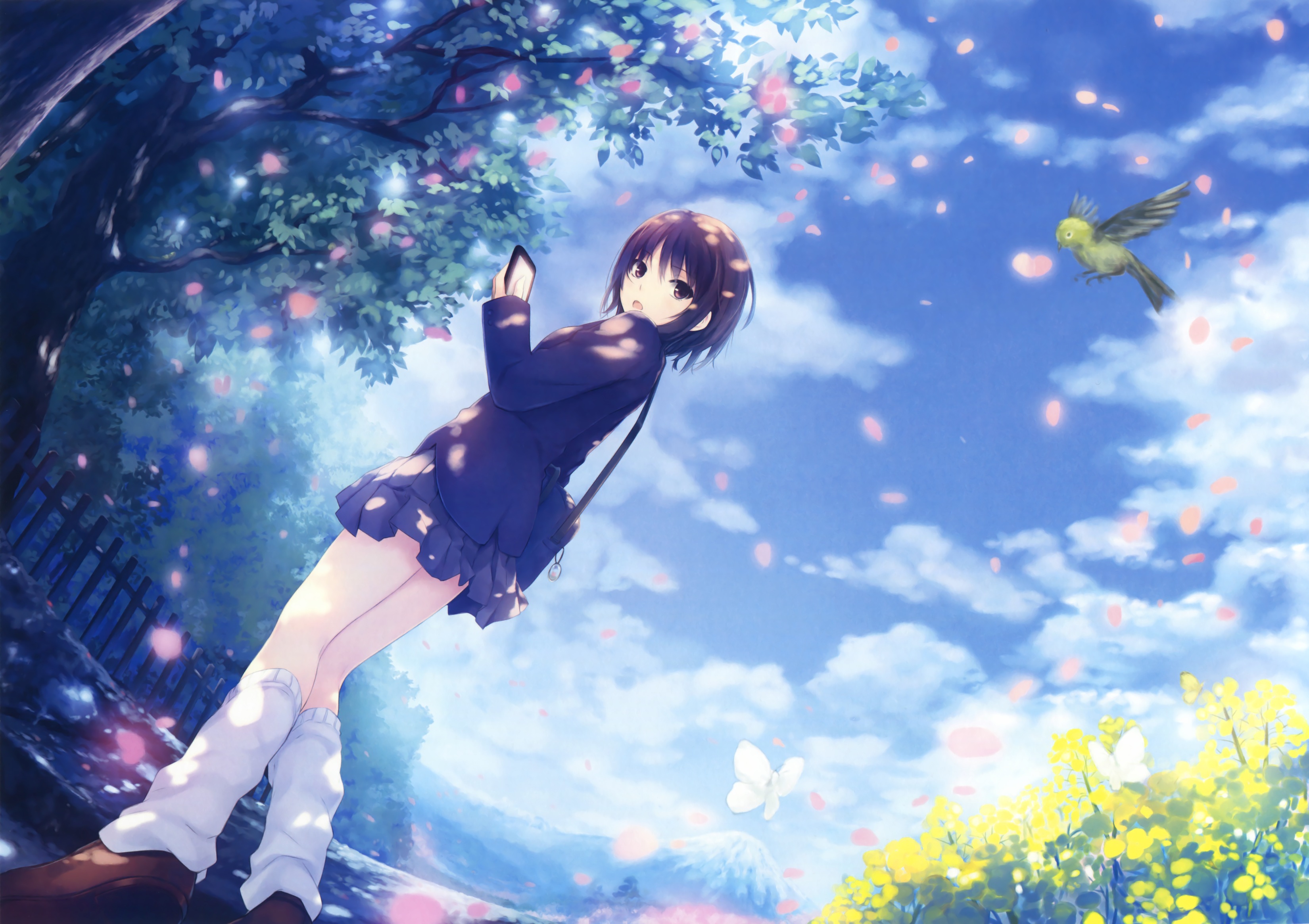 Coffee Kizoku Anime Girls Anime Legs Standing Plants Flowers Yellow Flowers Sky Colorful 3300x2330