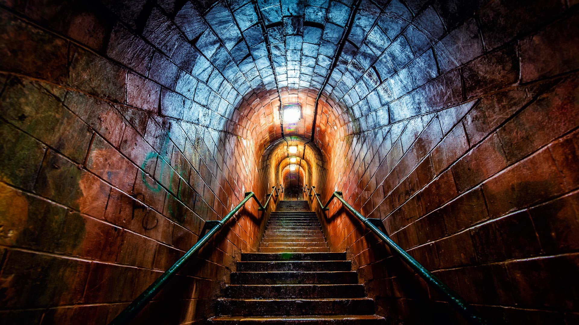 Stairs Tunnel Bricks Creepy Stone Arch Arch 1920x1080