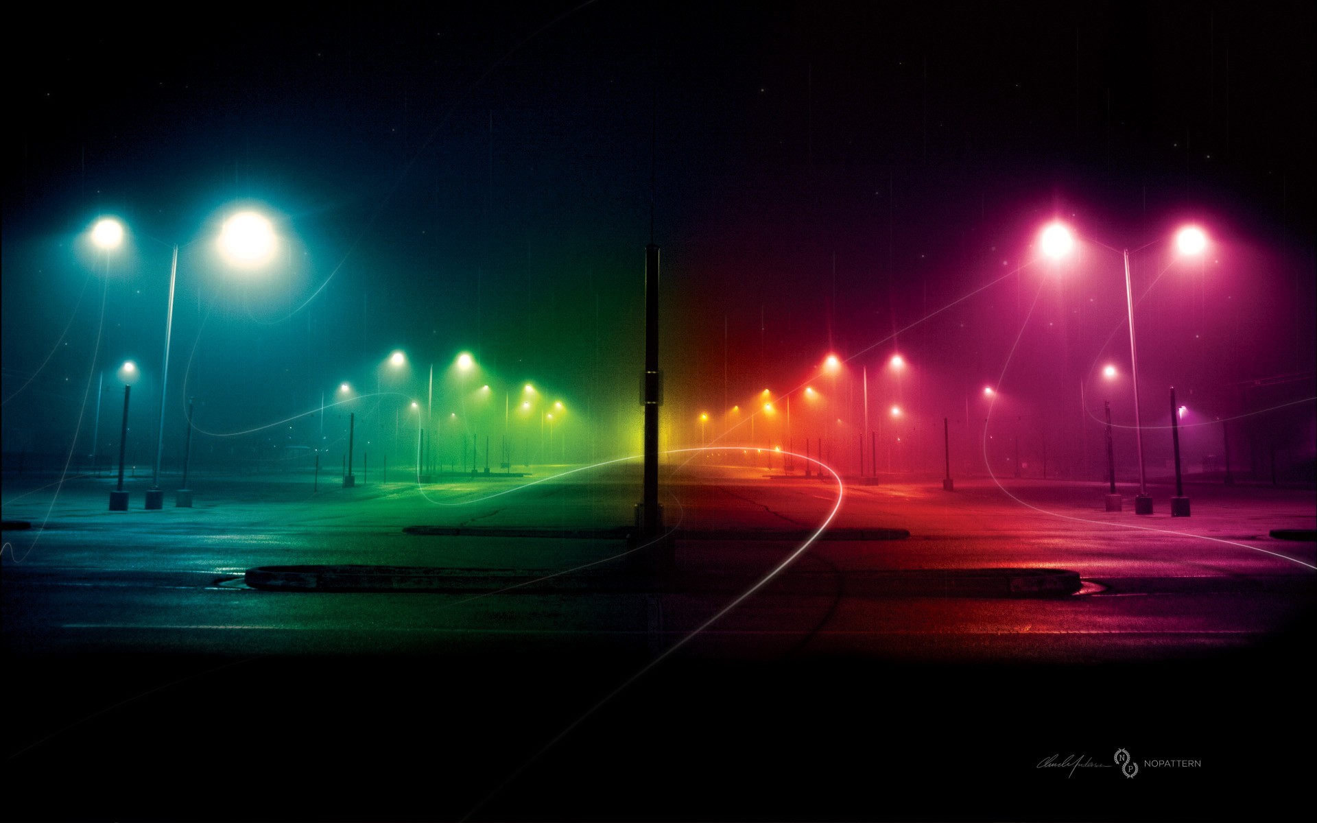 Night Rainbows Colorful Street Streaks Street Light Glowing Road Digital Art 1920x1200