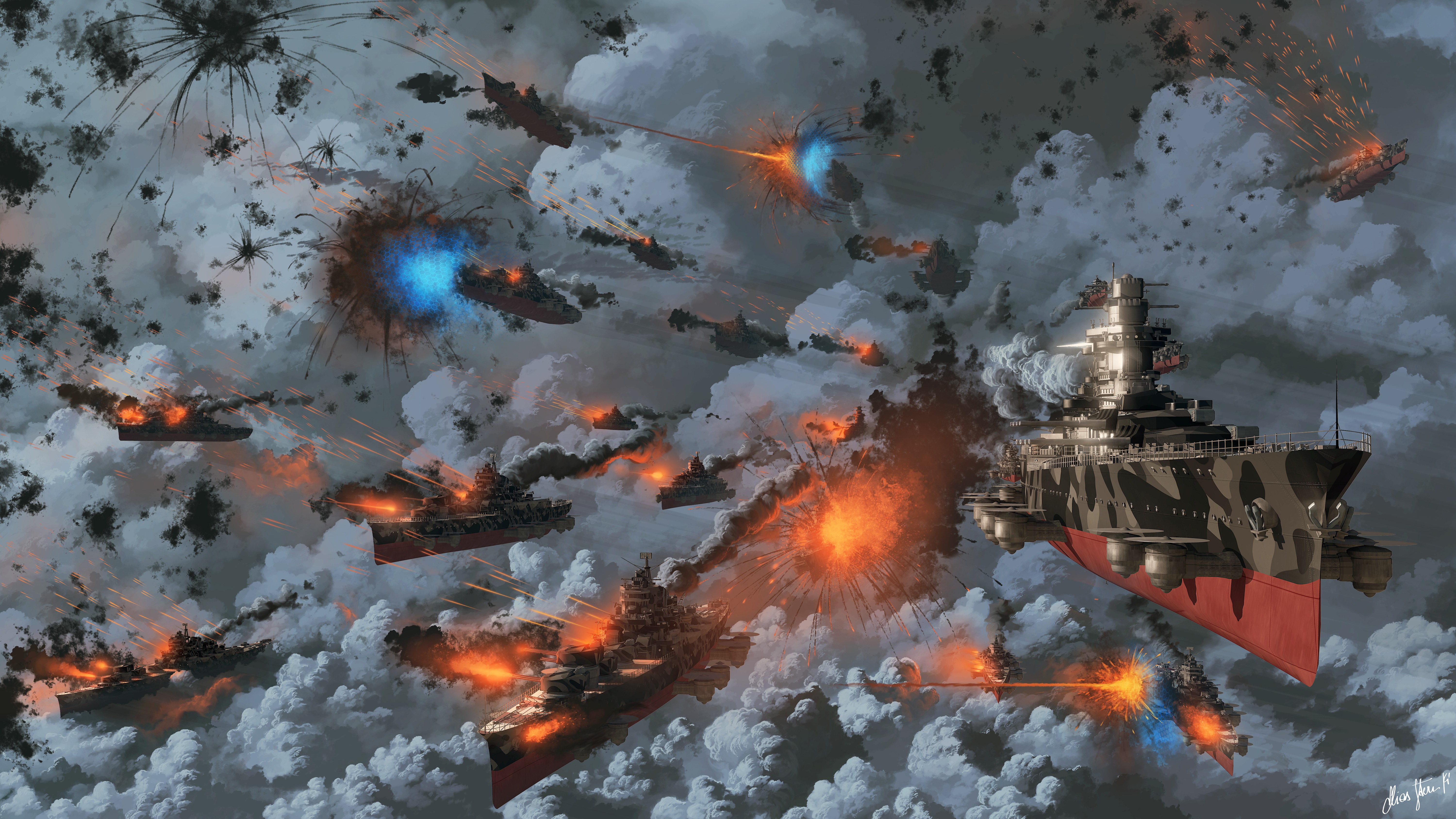 Artwork Digital Art Steampunk Naval Battles Sky War 6000x3375