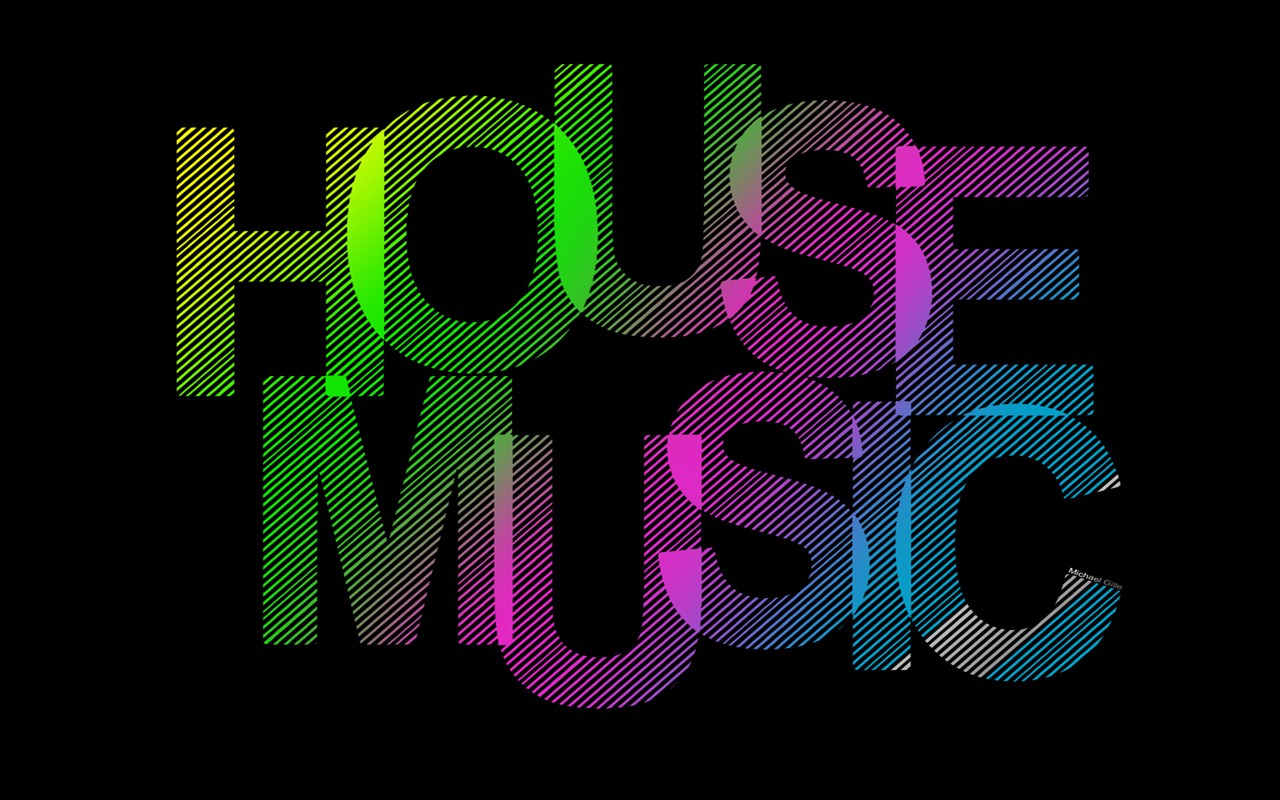 House Music Typography Black Background Stripes 1280x800