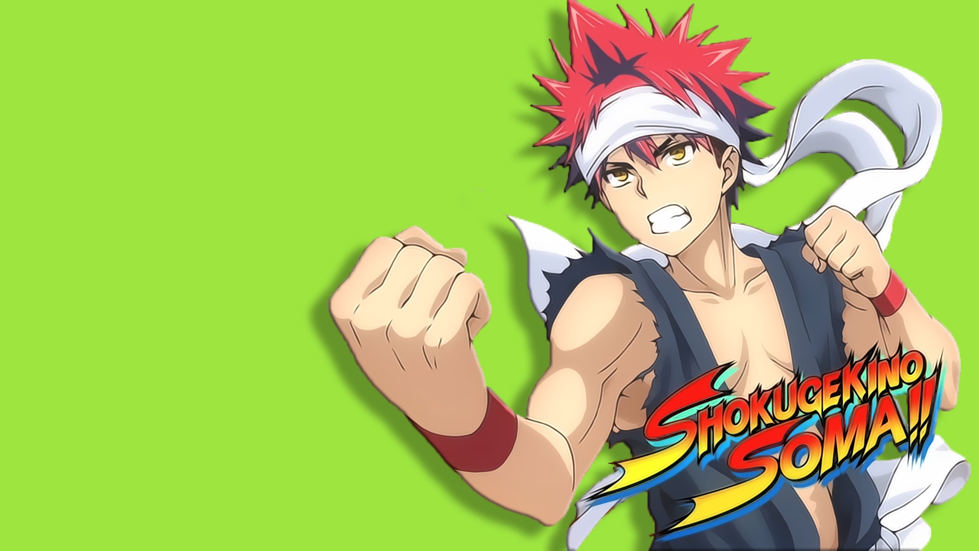 Shokugeki No Souma Street Fighter Anime Fist Green Background Warrior 1920x1080
