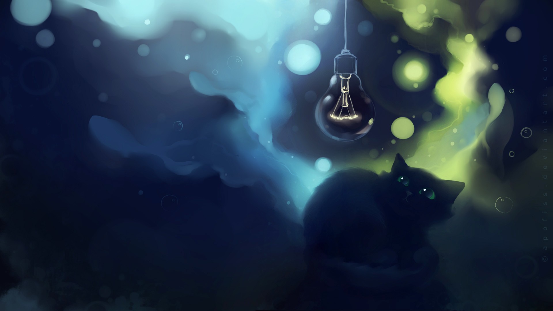 Digital Art Cats Apofiss Light Bulb Artwork 1920x1080