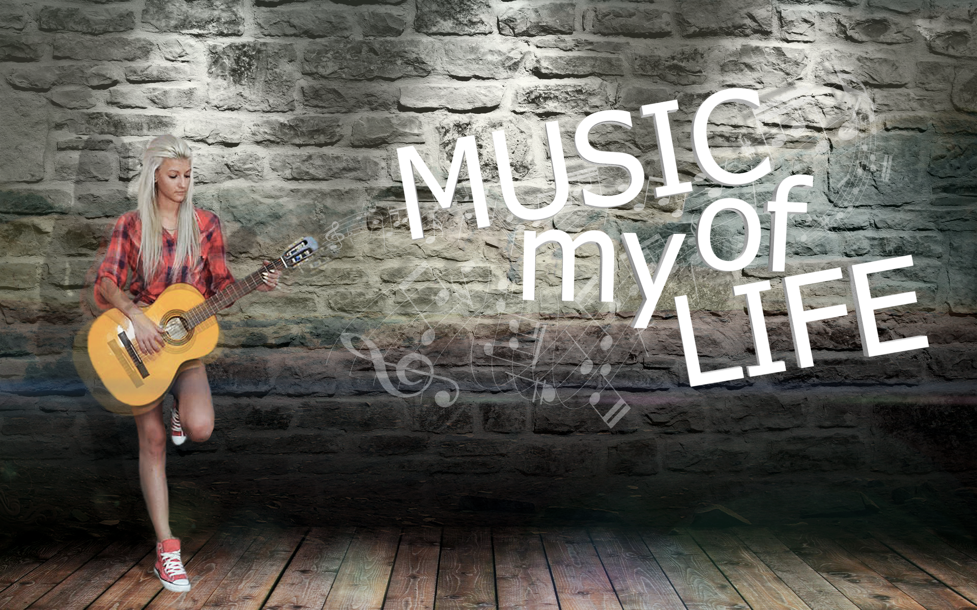 Music Is Life Typography Musical Instrument Wall 1920x1200
